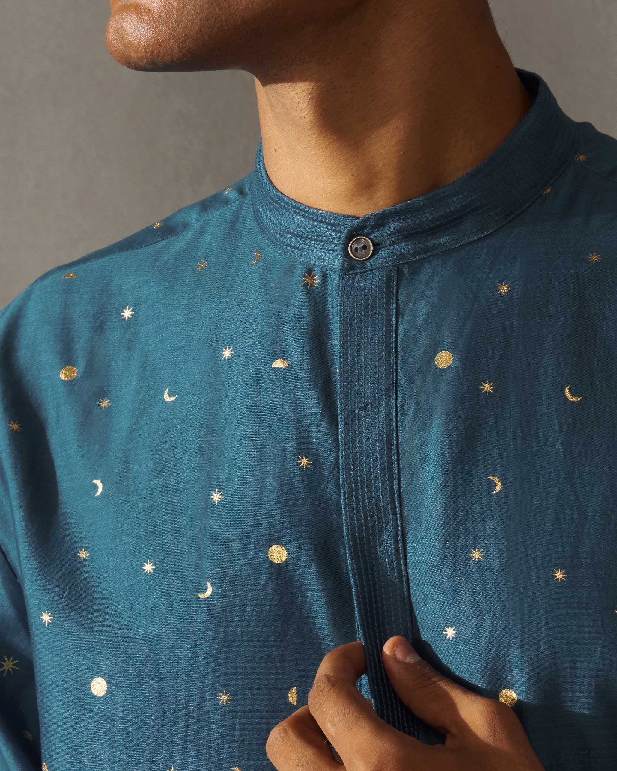 Neckband Kurta - Teal Print - Image 2