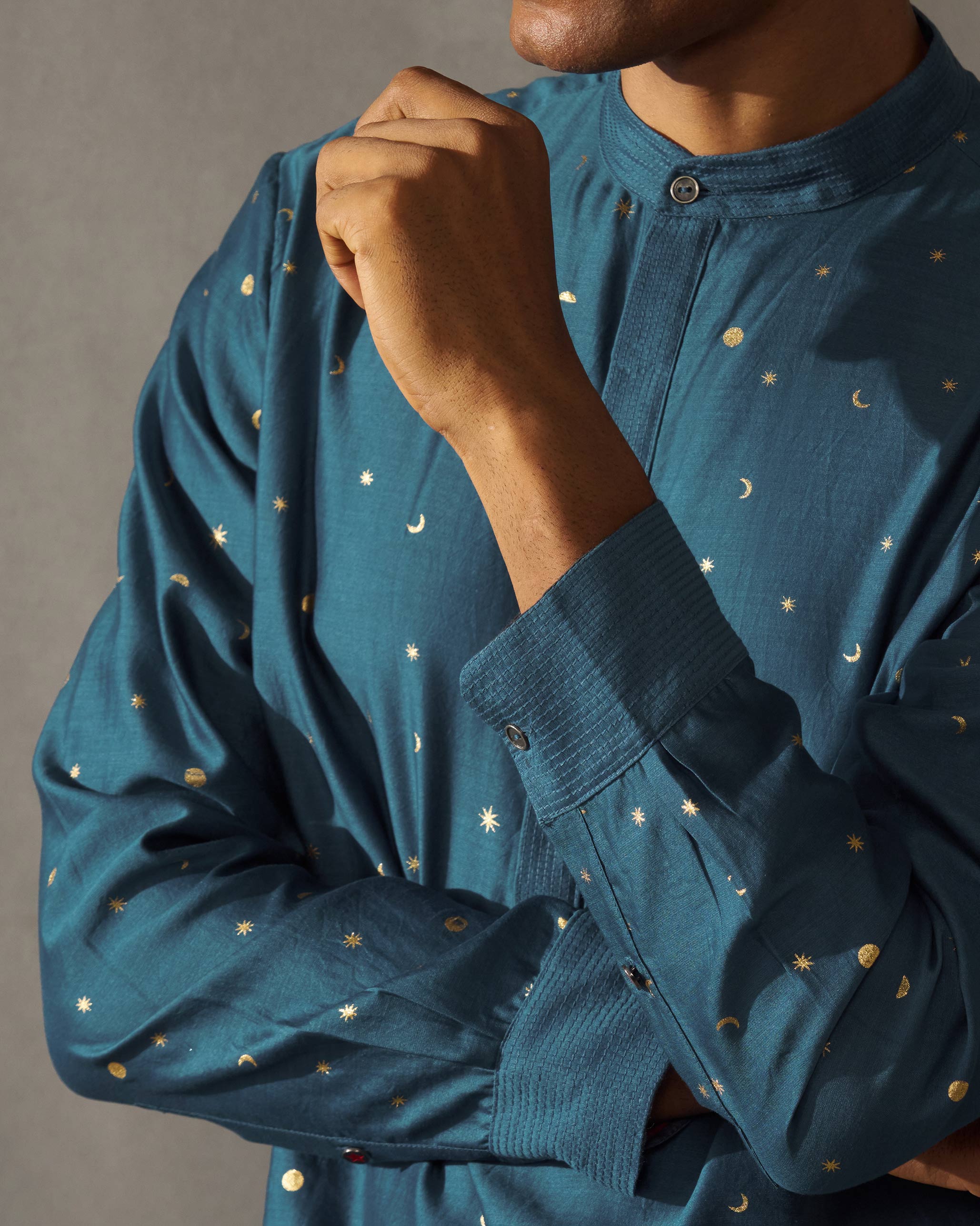 Neckband Kurta - Teal Print - Image 3