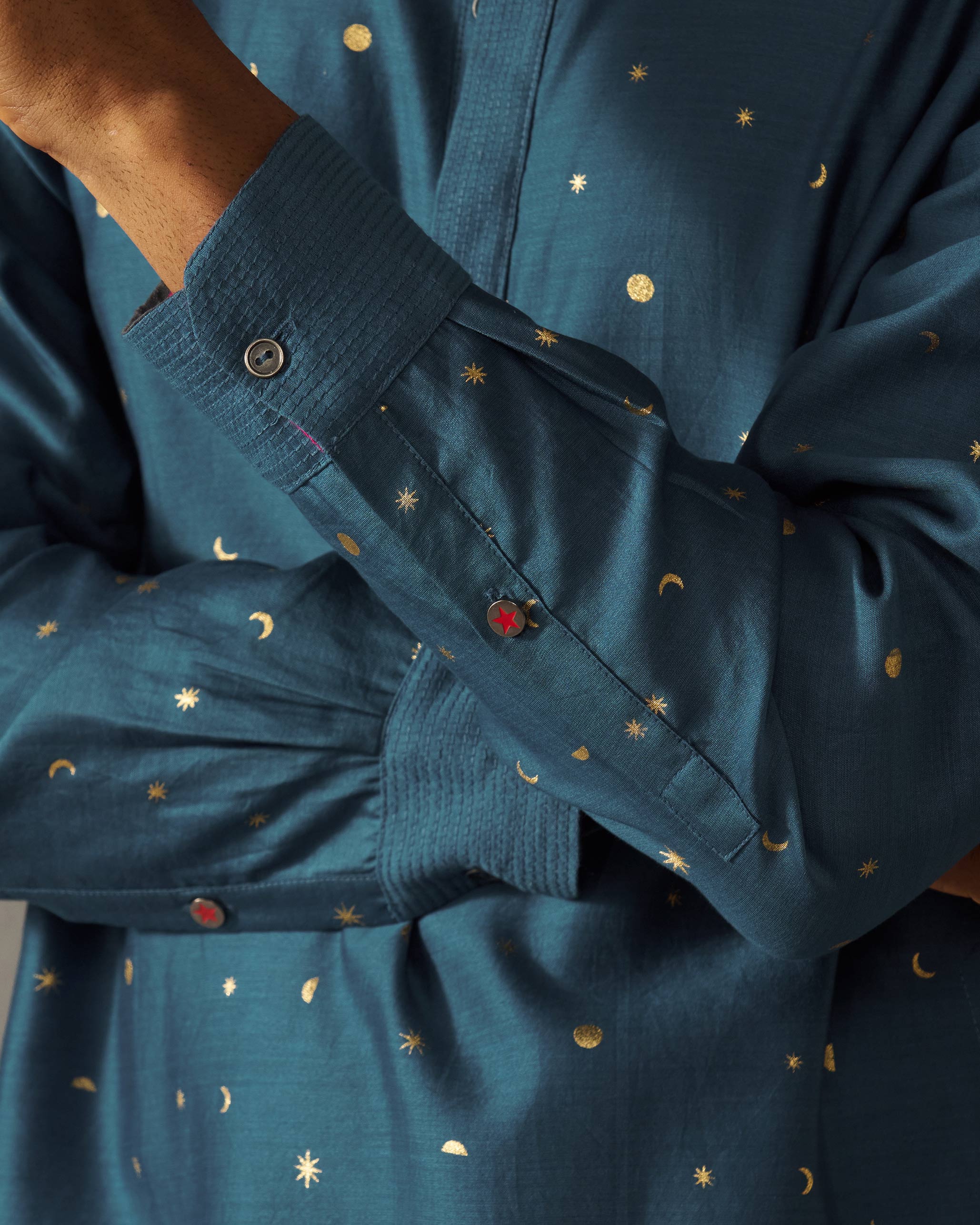 Neckband Kurta - Teal Print - Image 4