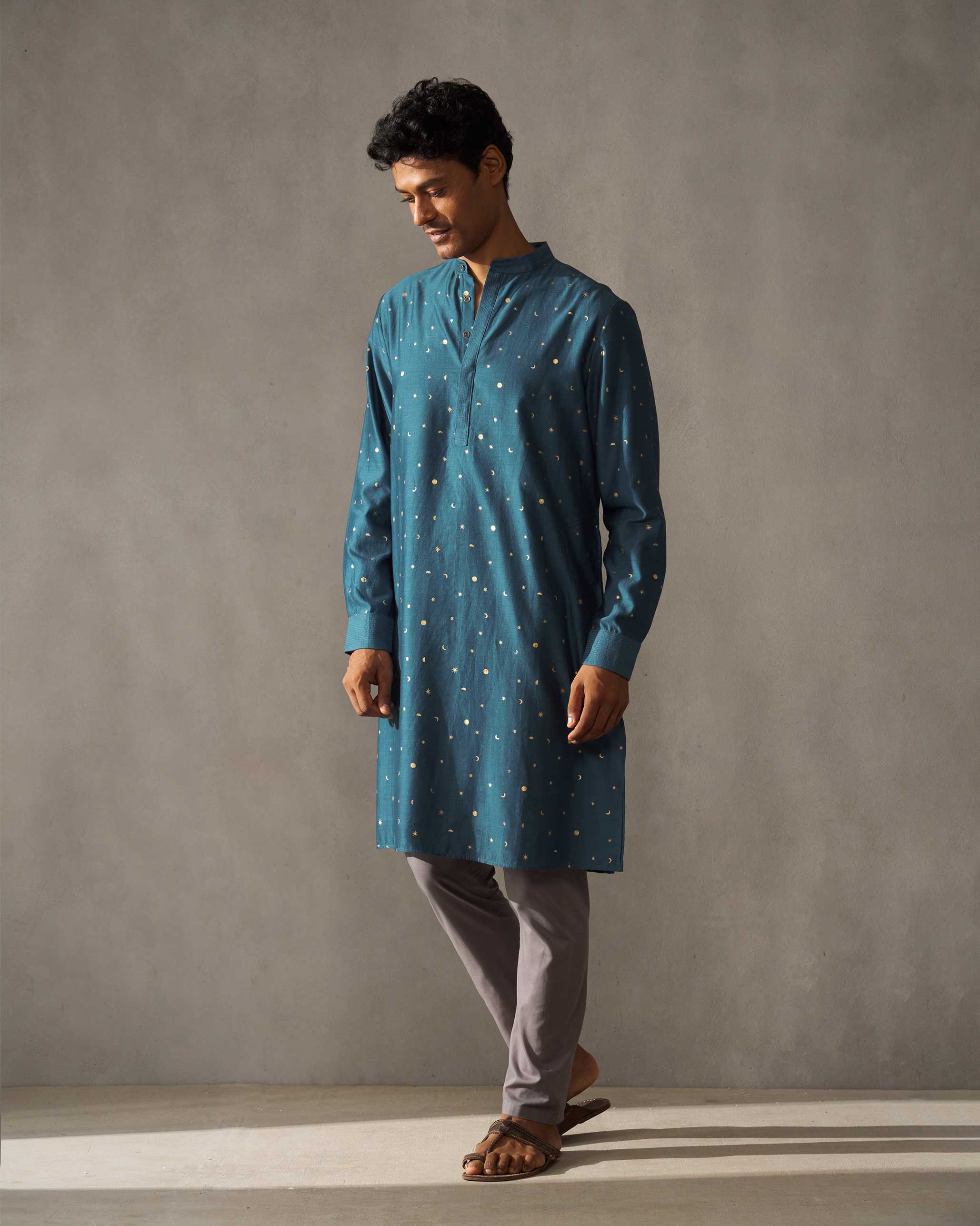 Neckband Kurta - Teal Print - Image 5