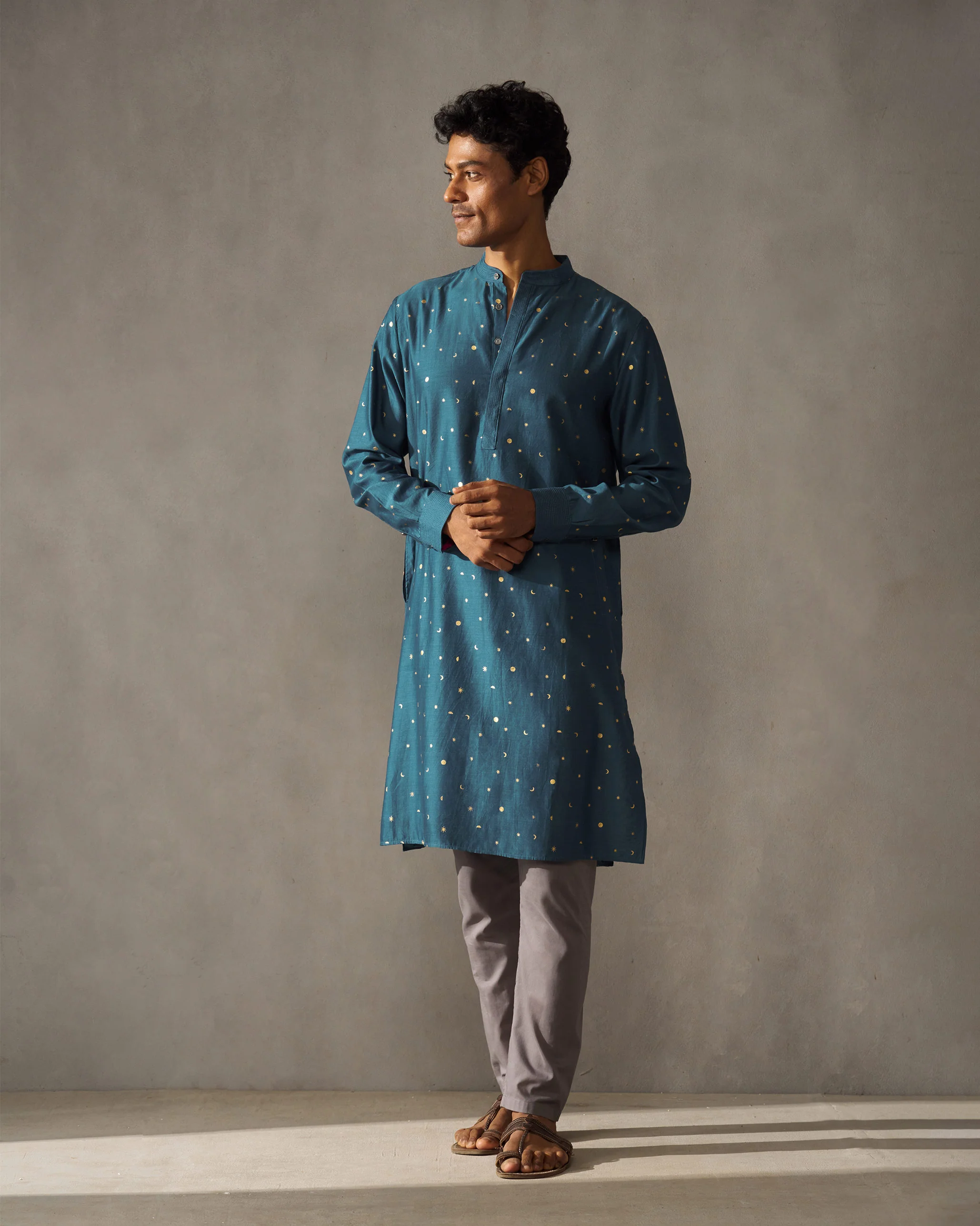 Neckband Kurta - Teal Print - Image 6