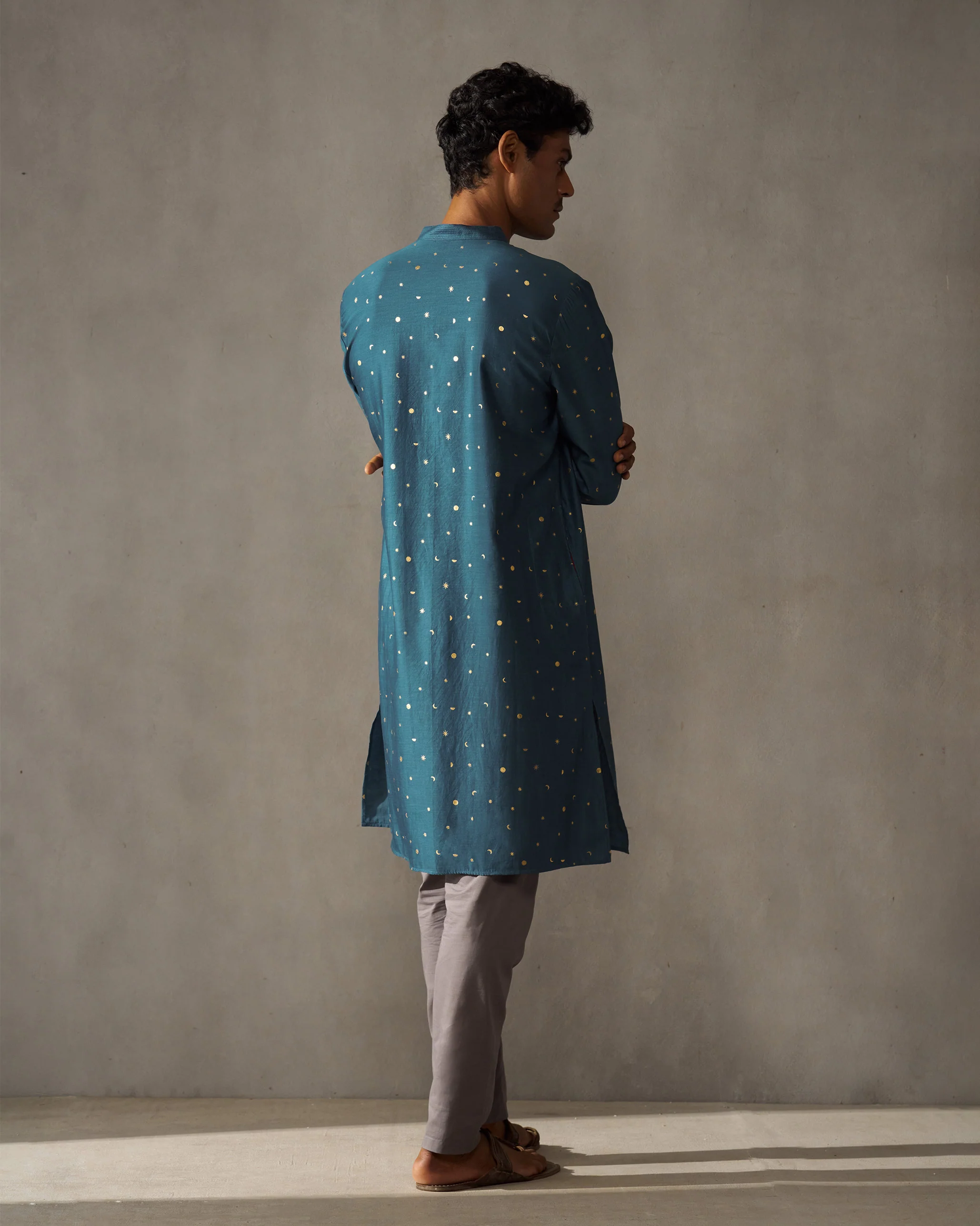 Neckband Kurta - Teal Print - Image 7