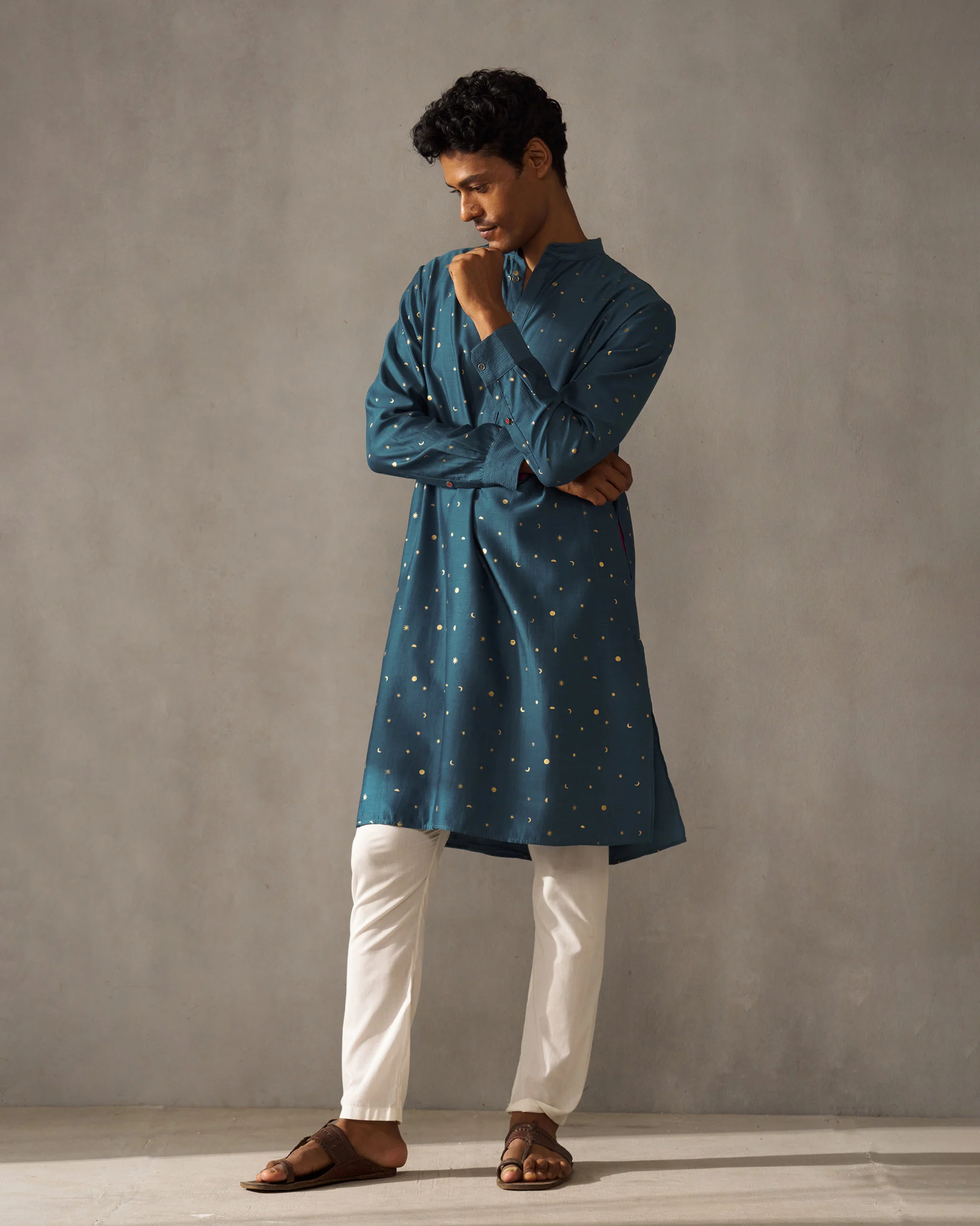 Neckband Kurta - Teal Print - Image 8