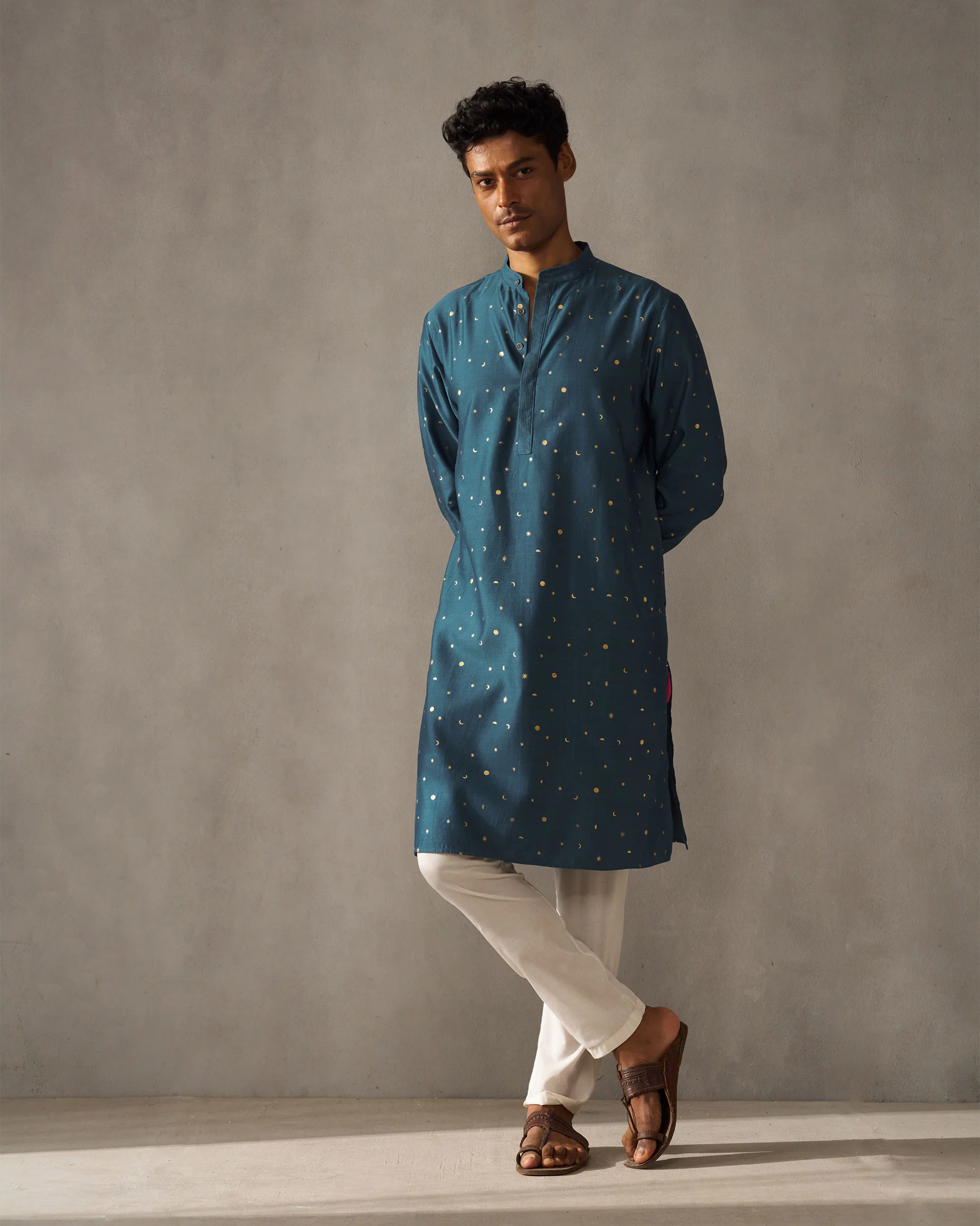 Neckband Kurta - Teal Print - Image 9