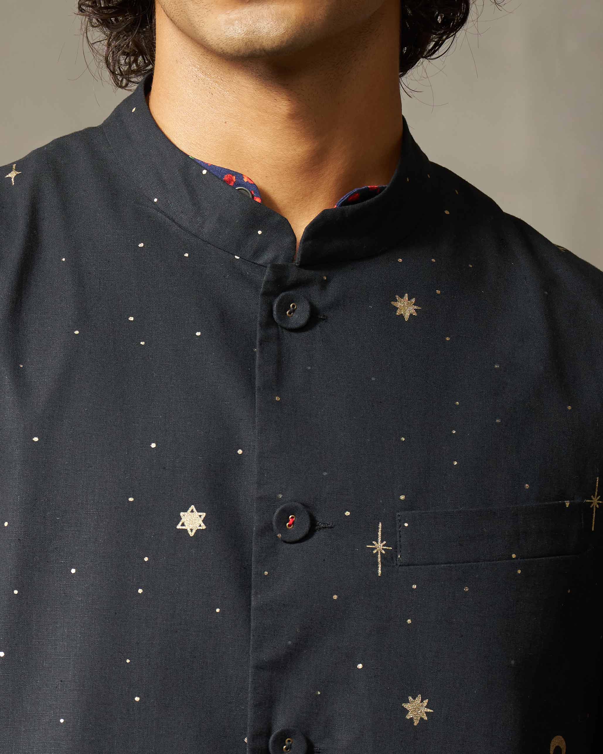 Nehru Jacket - Black Print - Image 2