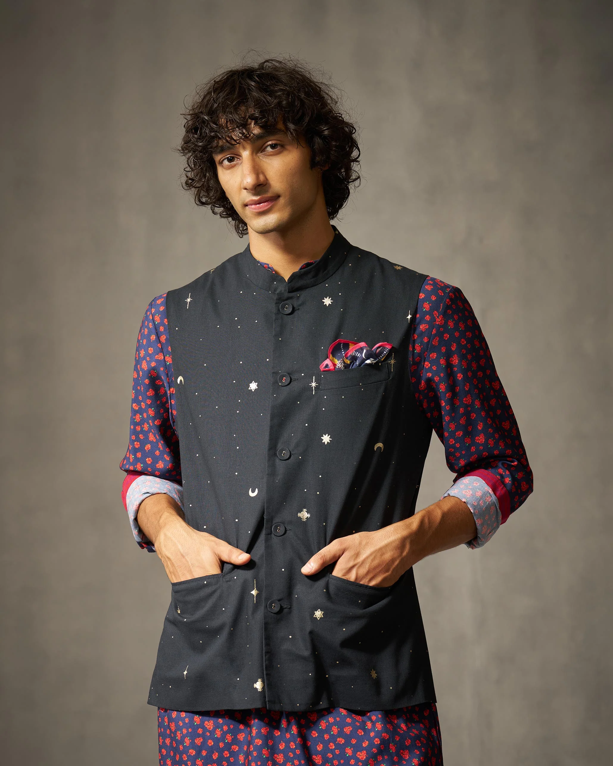 Nehru Jacket - Black Print - Image 3