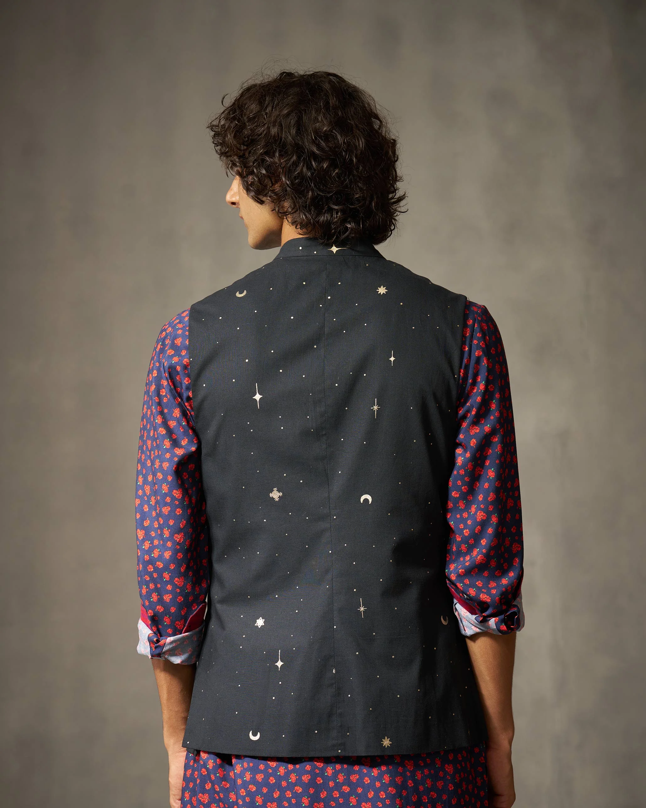 Nehru Jacket - Black Print - Image 4