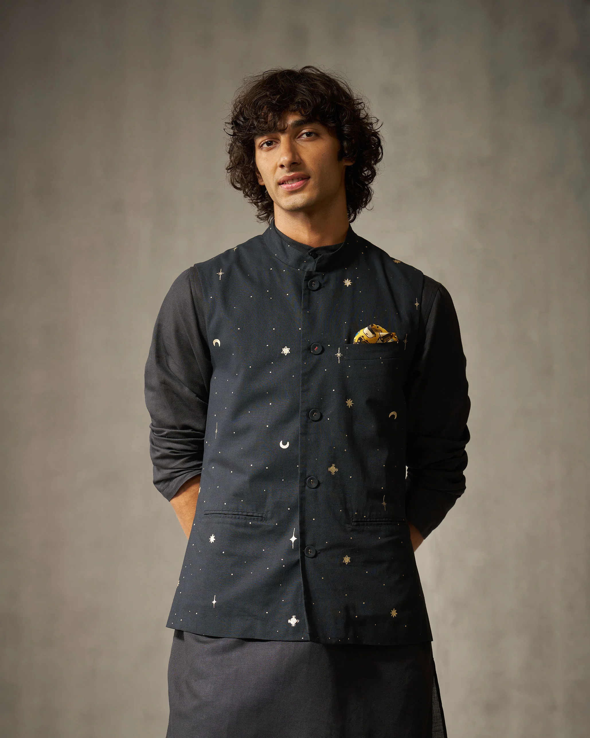Nehru Jacket - Black Print - Image 6