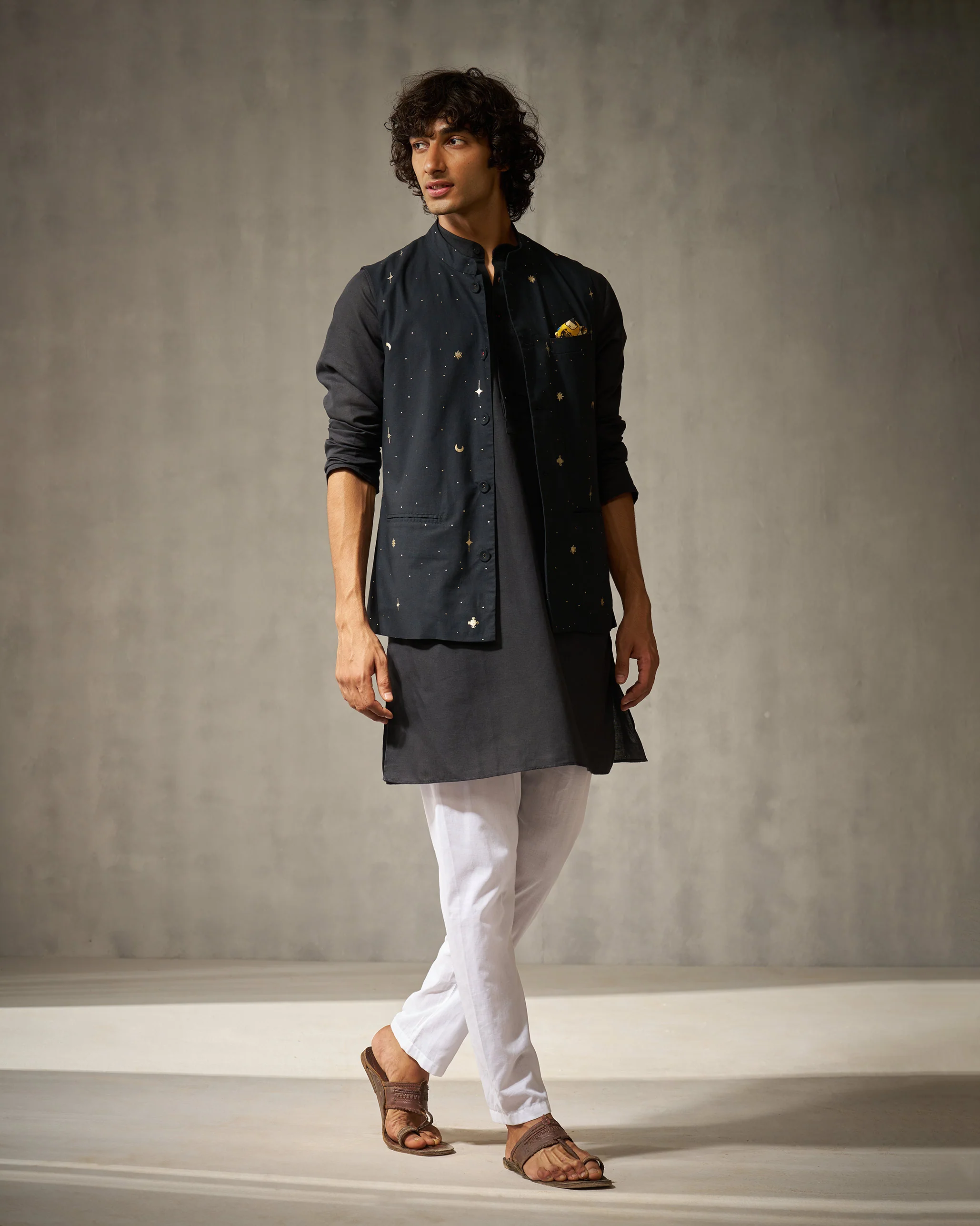 Nehru Jacket - Black Print - Image 7