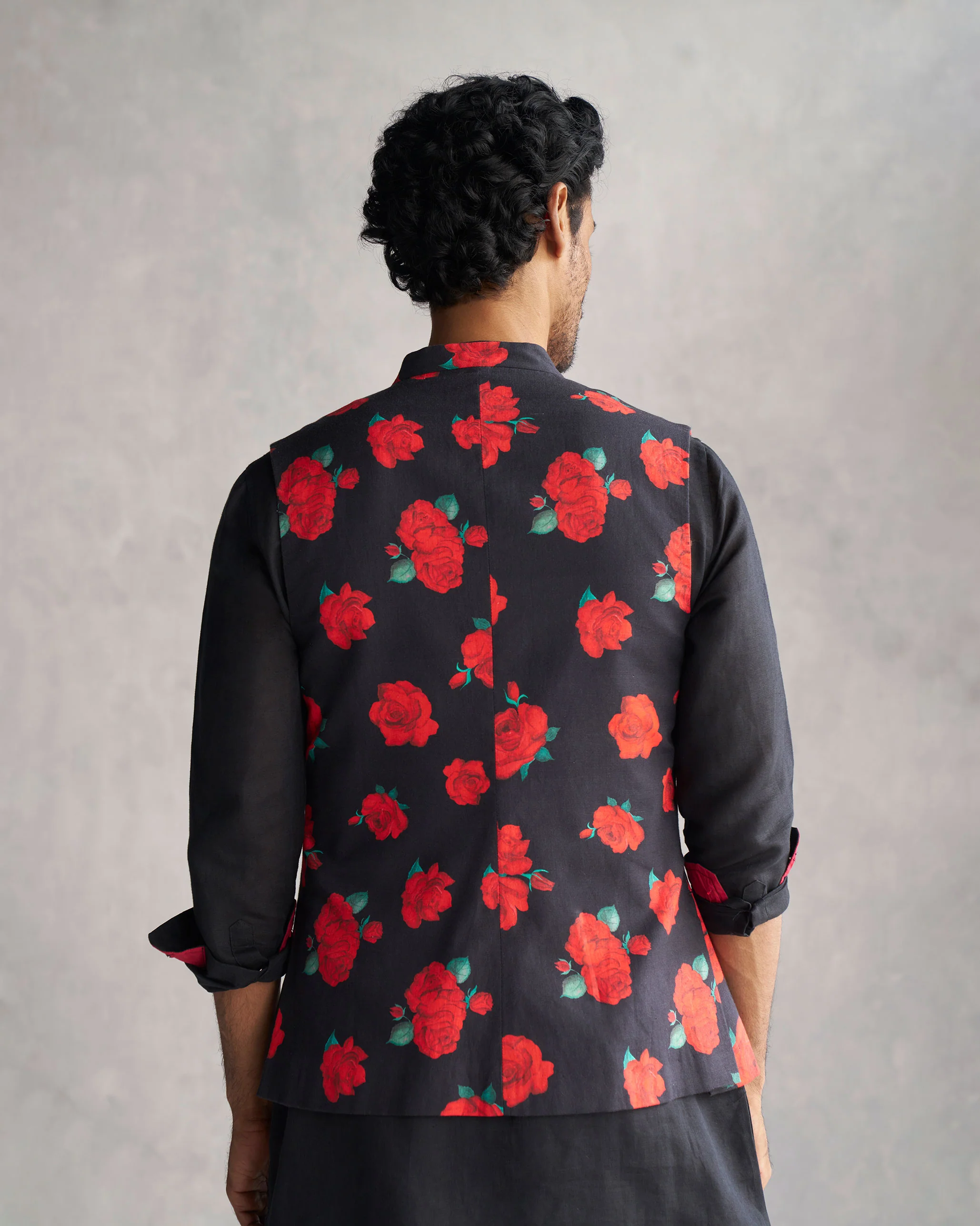 Nehru Jacket - Black & Red - Image 3