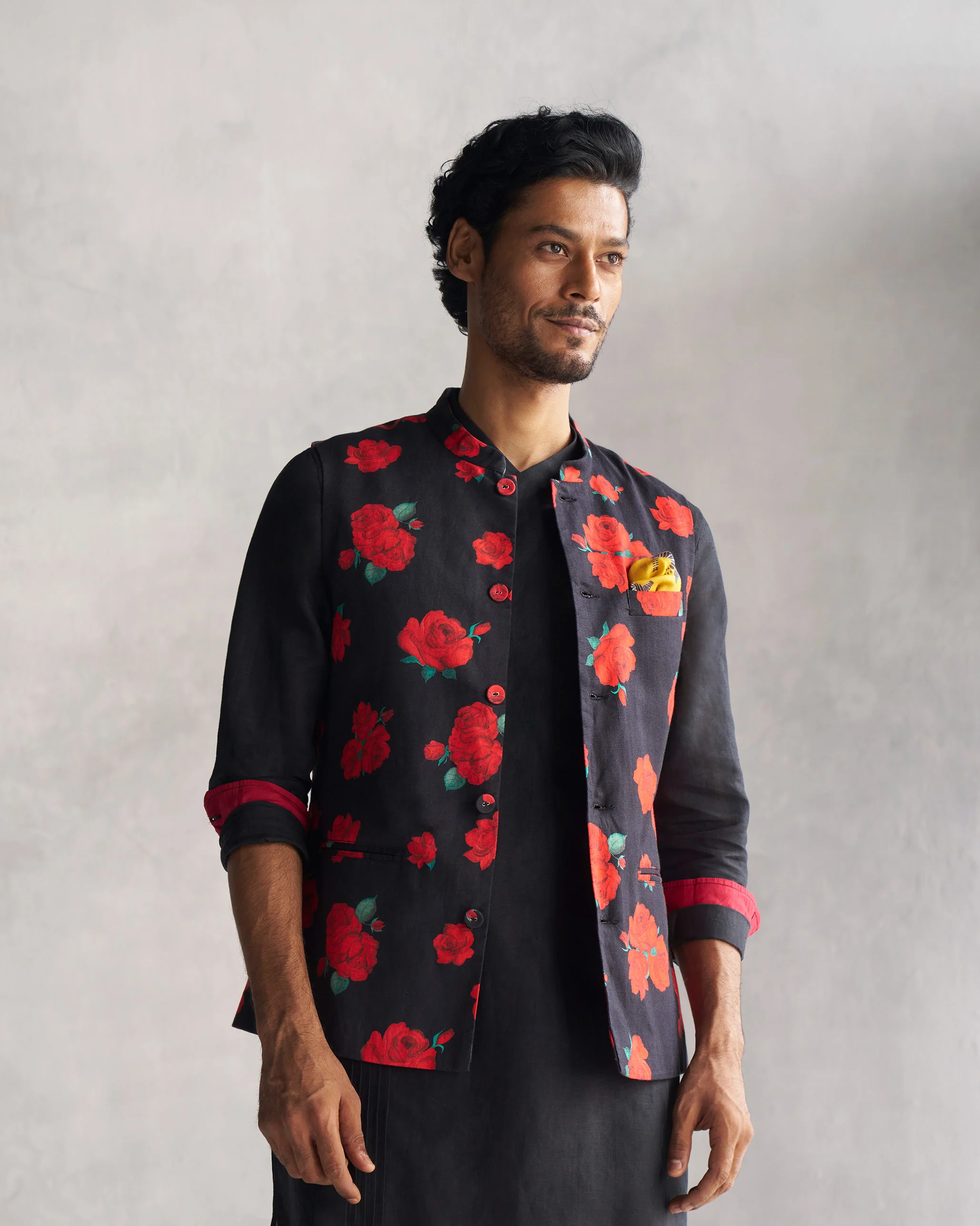 Nehru Jacket - Black & Red - Image 4