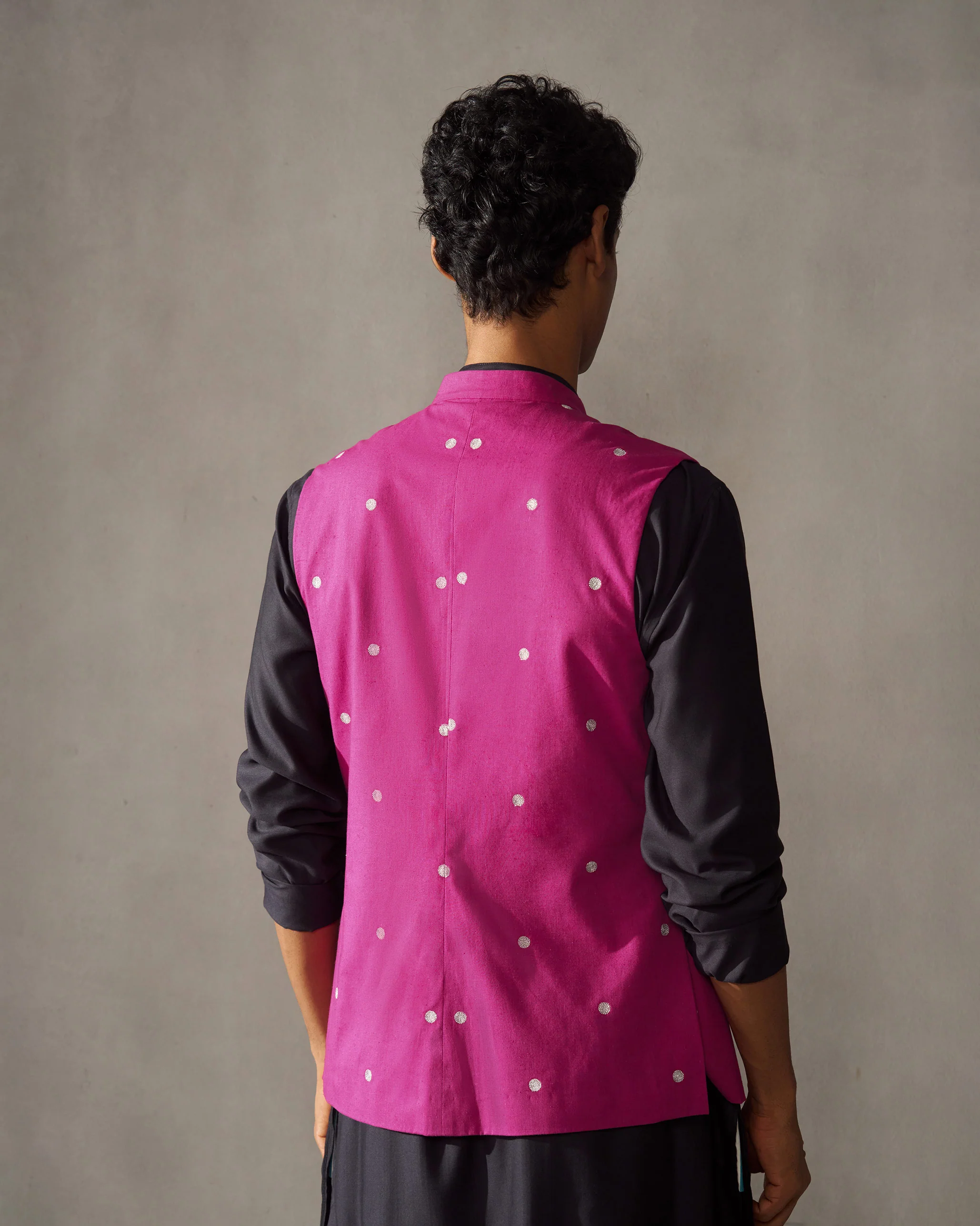 Nehru Jacket - Magenta & Silver Embroidered - Image 4