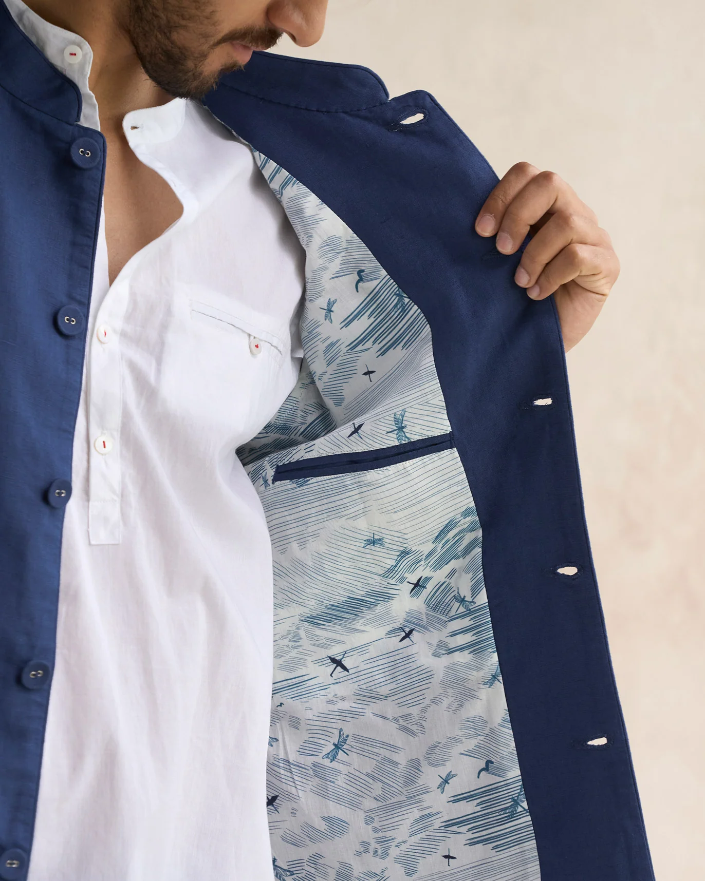 Nehru Jacket - Navy - Image 2