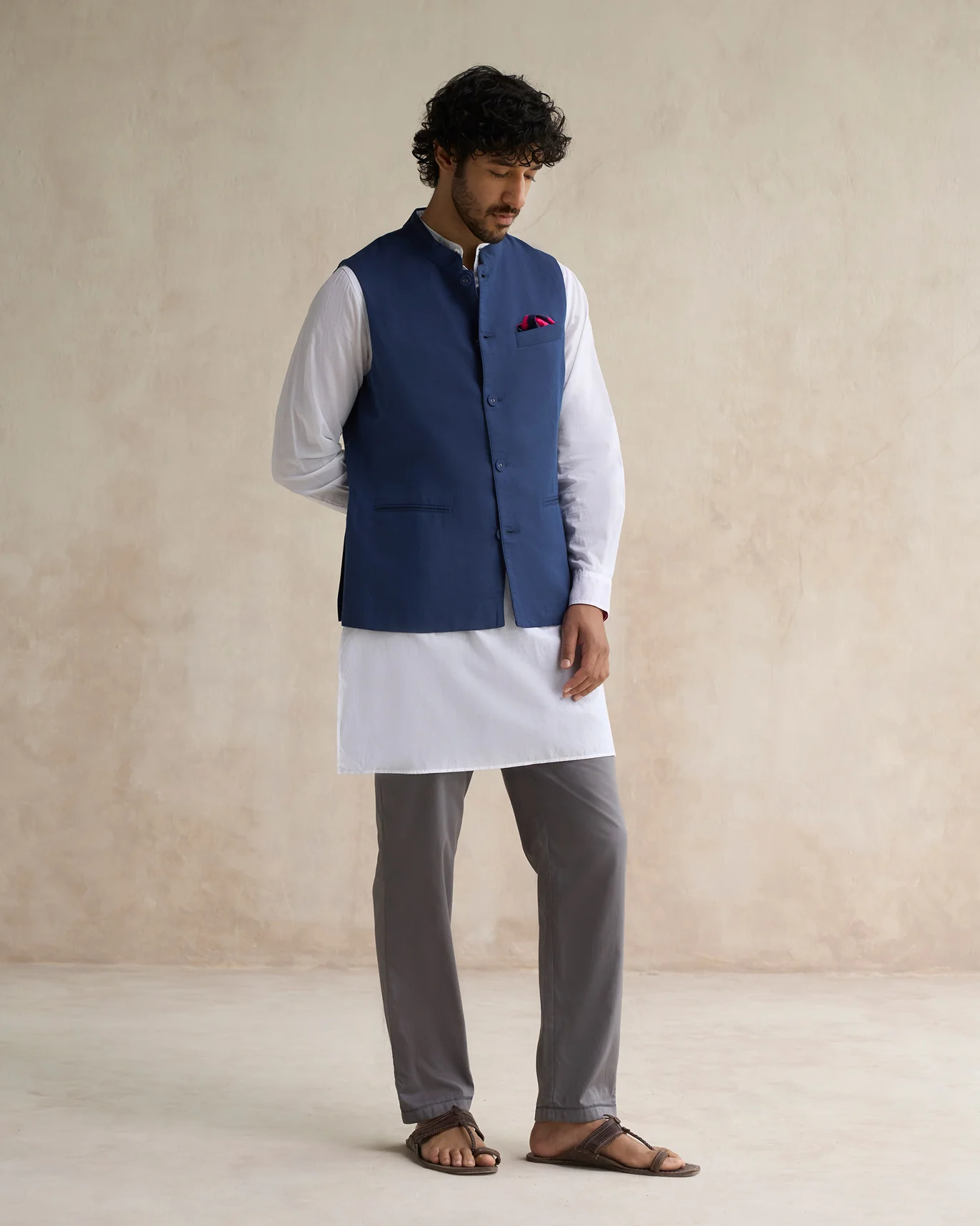 Nehru Jacket - Navy - Image 4