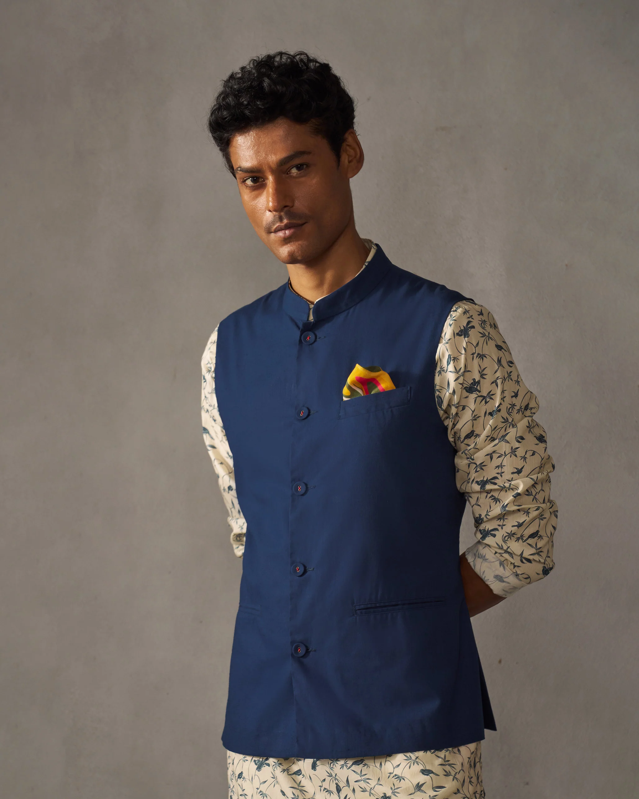 Nehru Jacket - Navy - Image 4