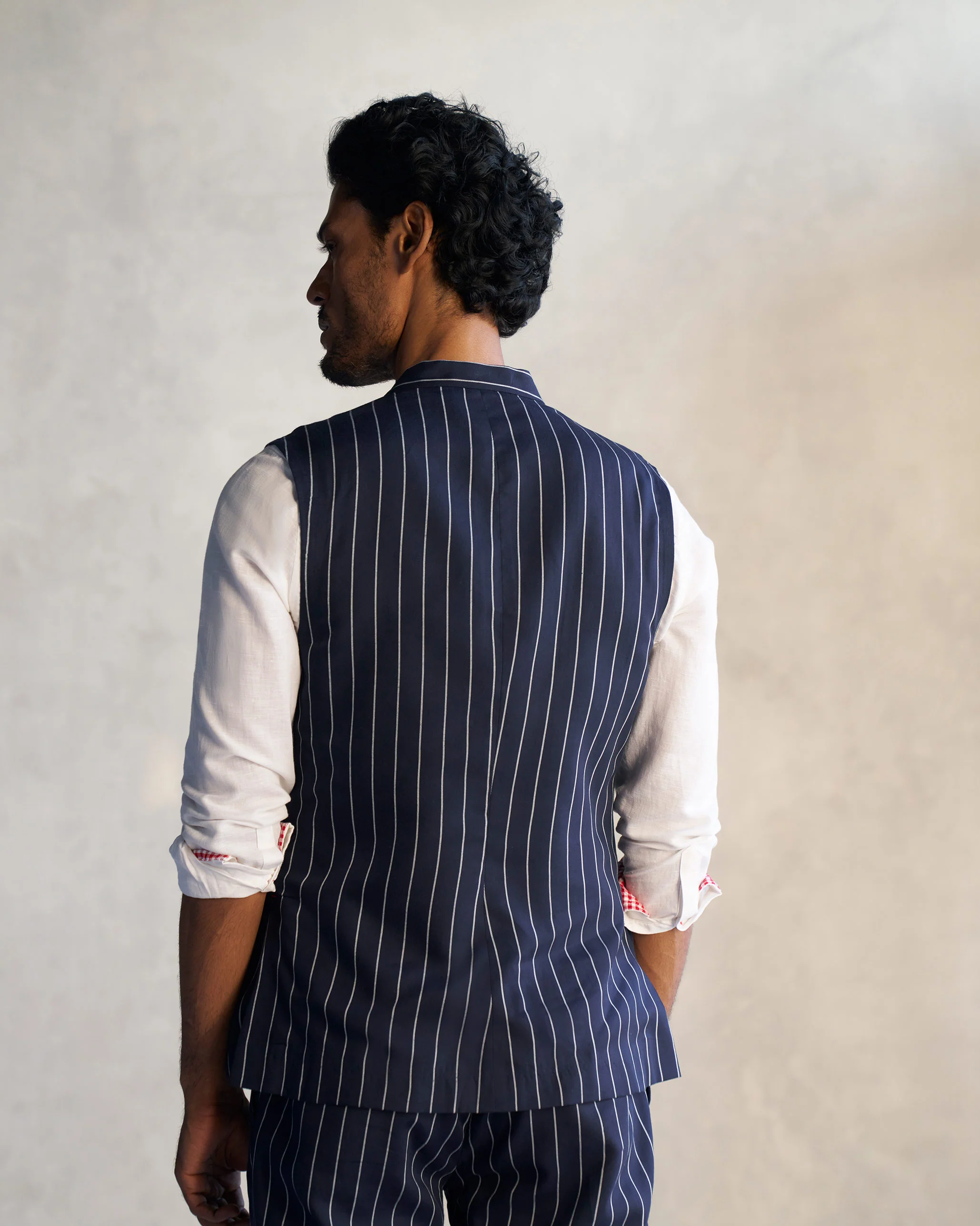 Nehru Jacket - Navy & Grey - Image 3