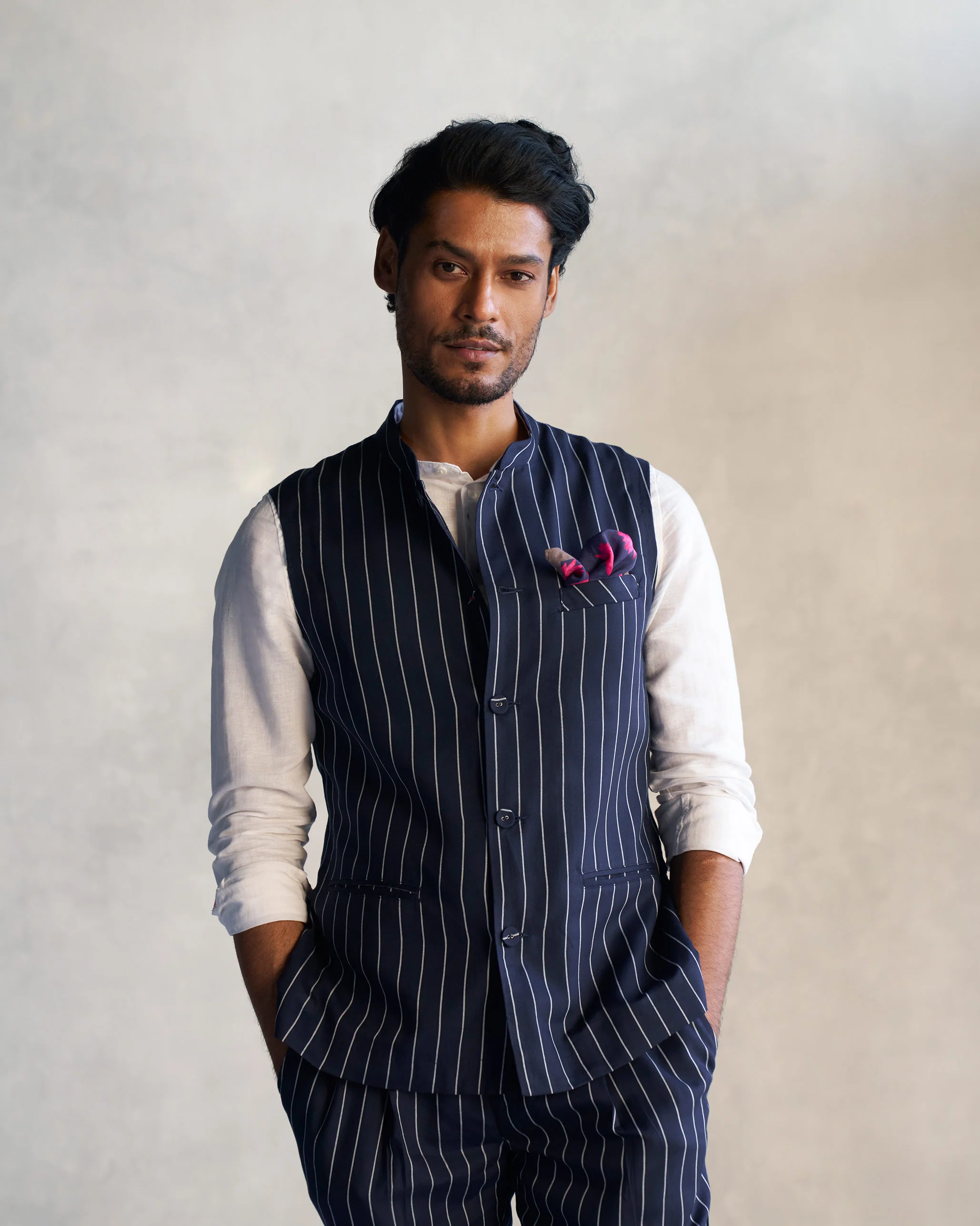 Nehru Jacket - Navy & Grey - Image 4