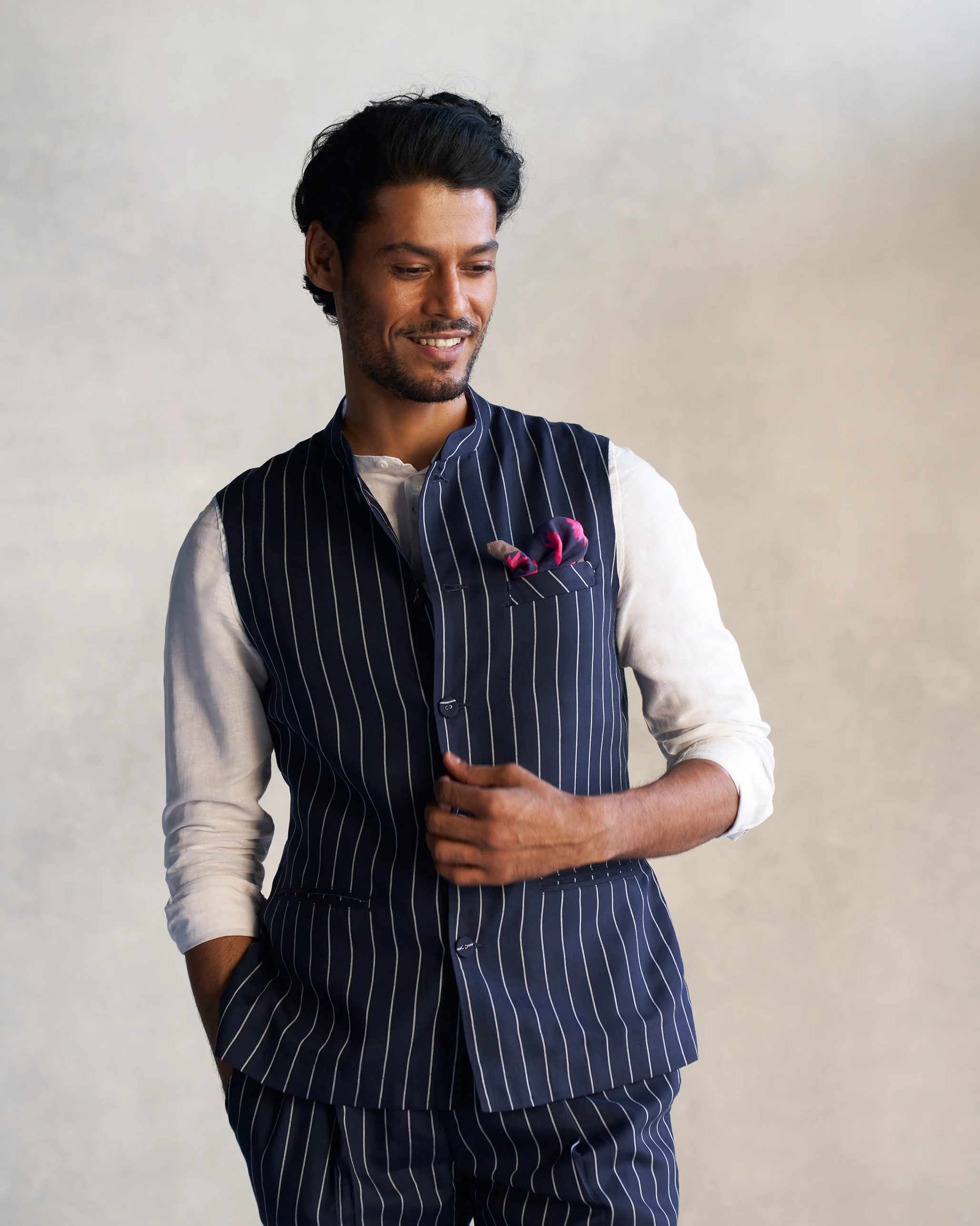 Nehru Jacket - Navy & Grey - Image 6