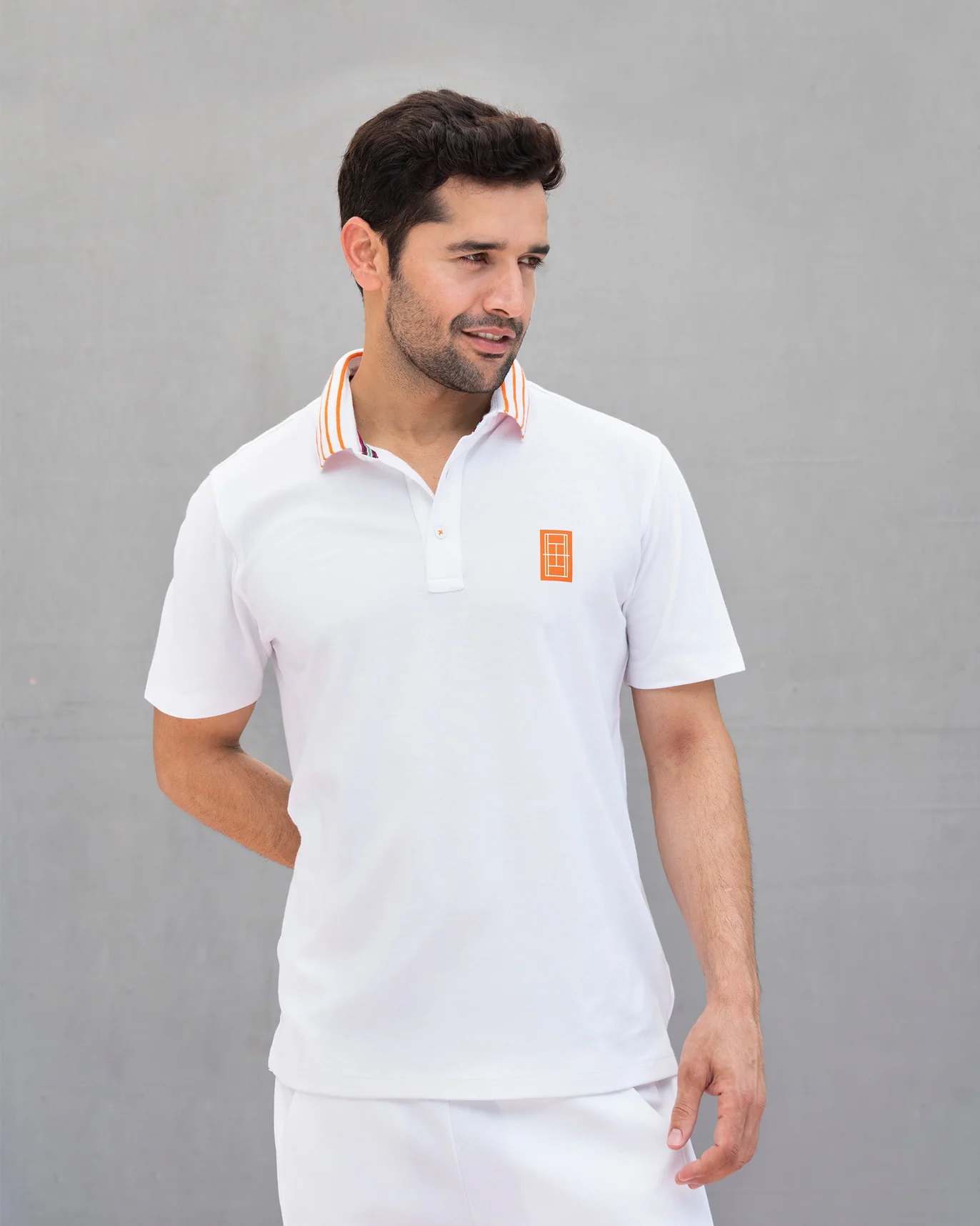 Nico Tennis Polo T-shirt - White & Orange - Image 4