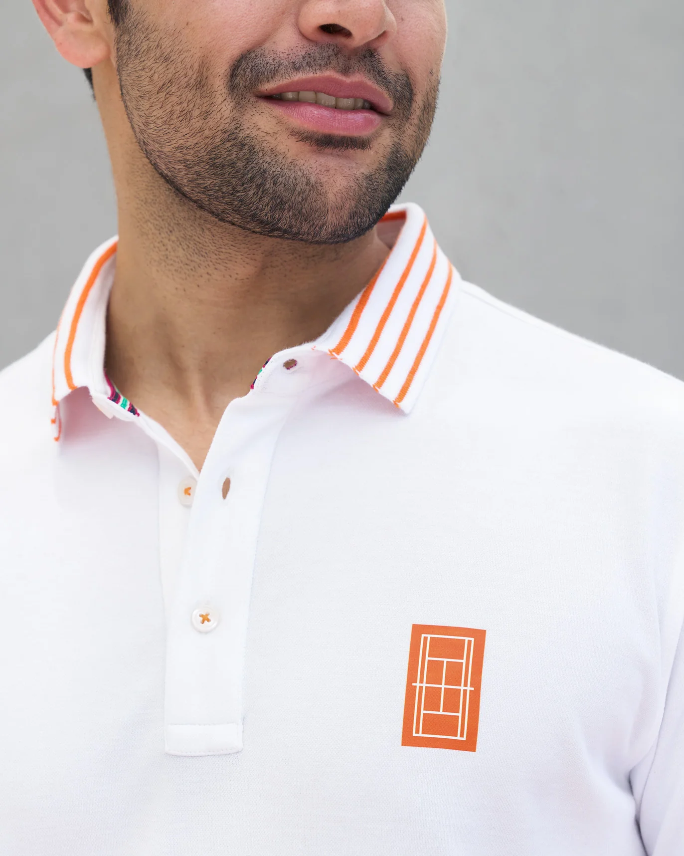 Nico Tennis Polo T-shirt - White & Orange - Image 5