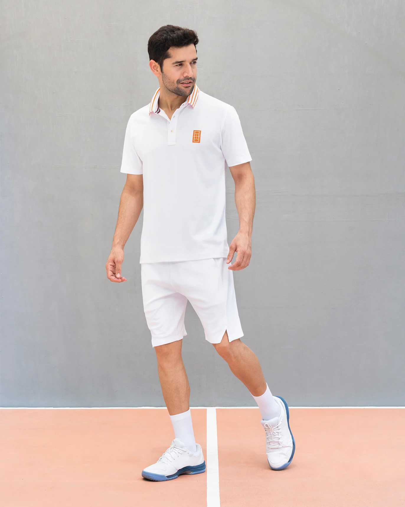 Nico Tennis Polo T-shirt - White & Orange - Image 6