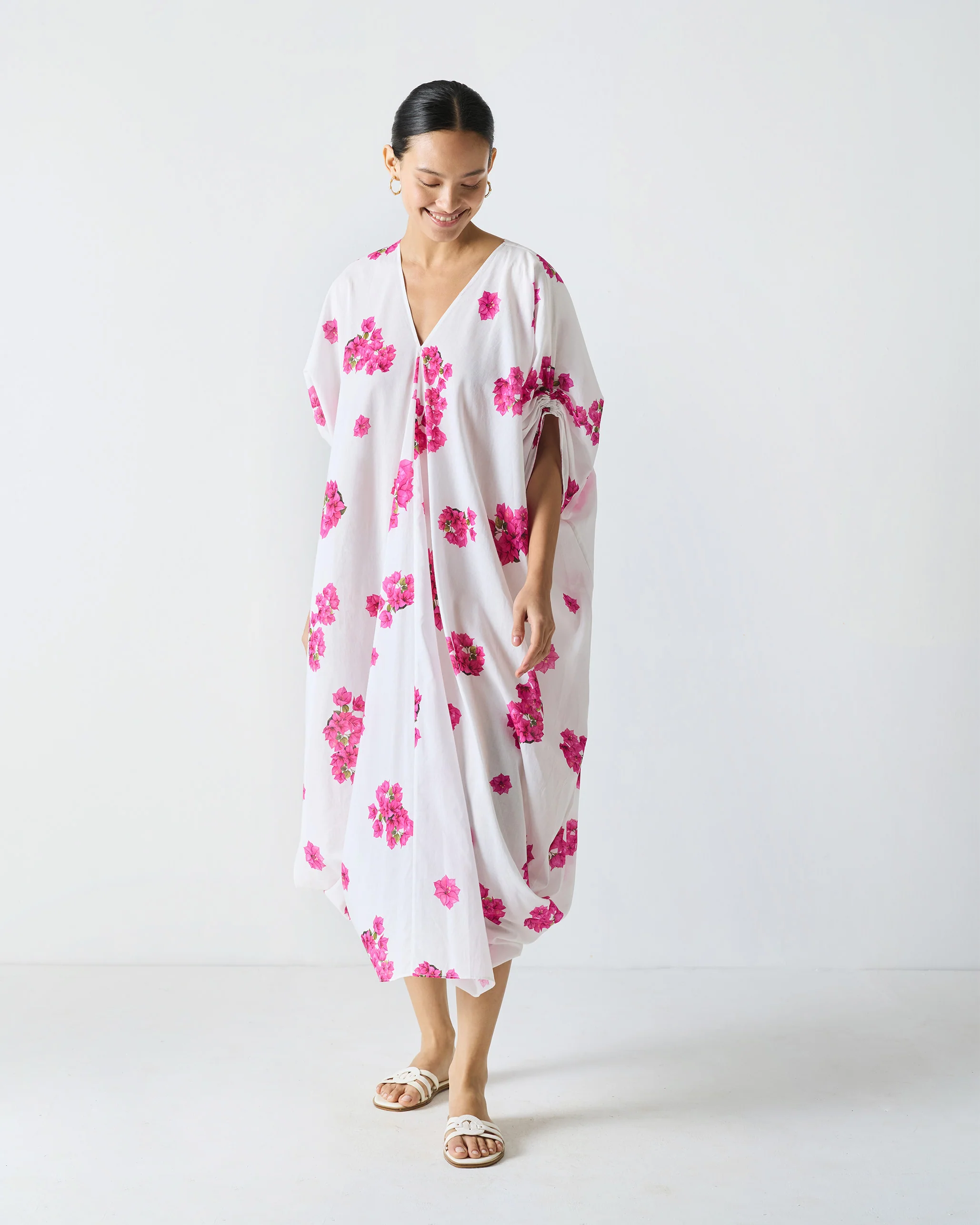 Nova Kurta - White & Fuchsia Print - Image 2