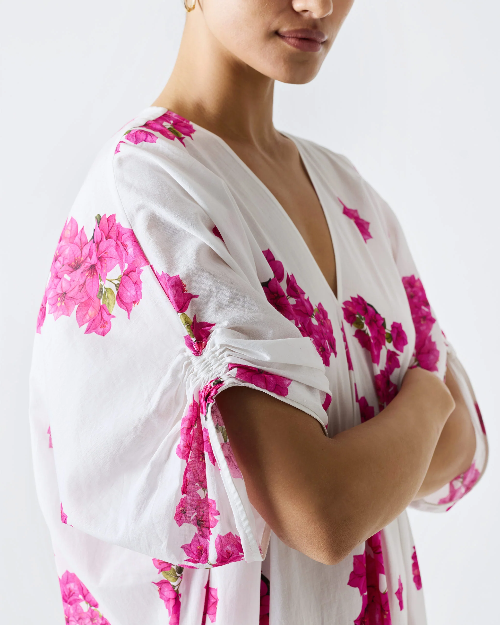 Nova Kurta - White & Fuchsia Print - Image 4