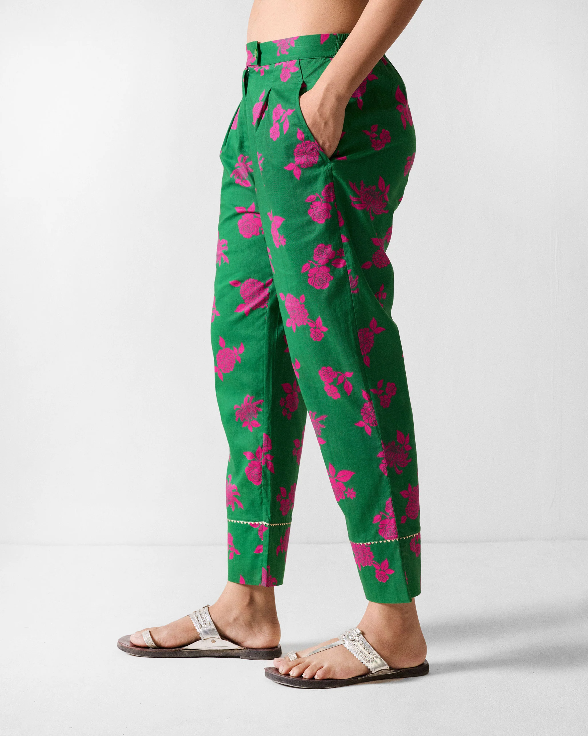 Novel Narrow Pants - Green Printed - Image 2