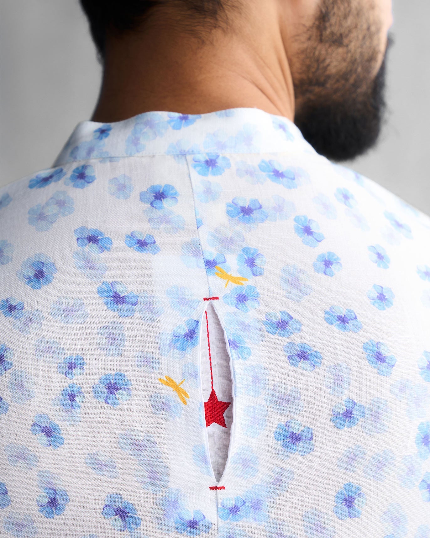One Button Shirt - White & Blue - Image 2
