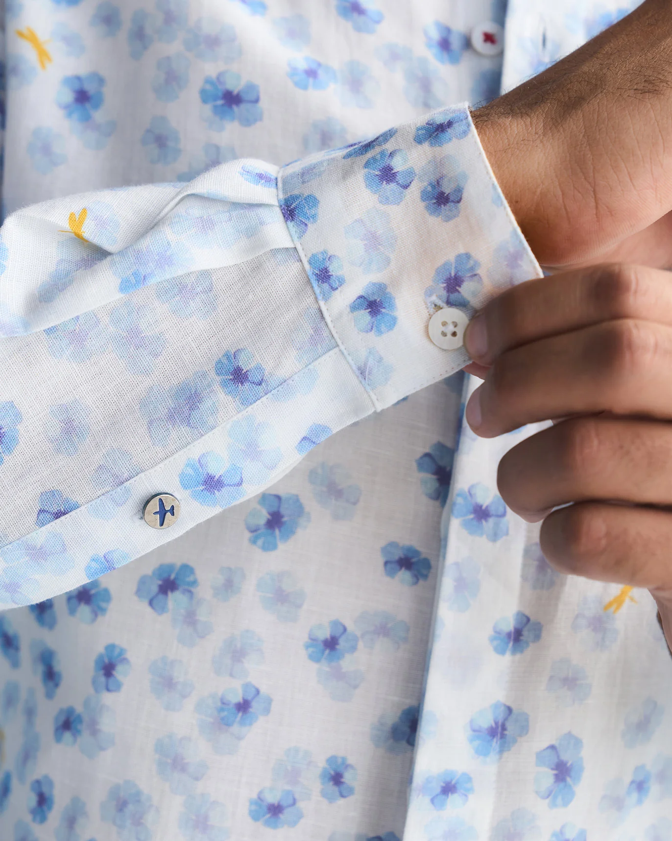 One Button Shirt - White & Blue - Image 3