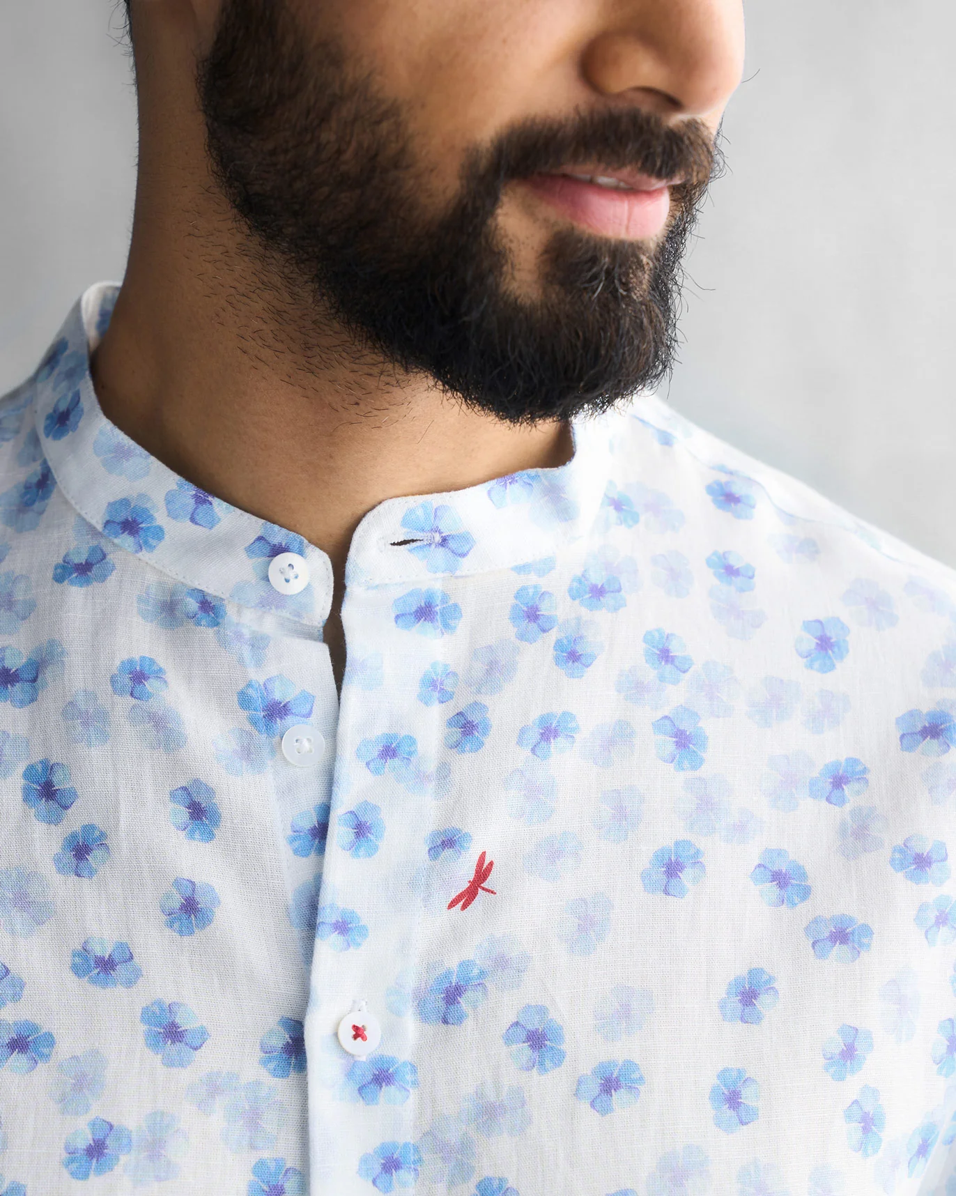 One Button Shirt - White & Blue - Image 4