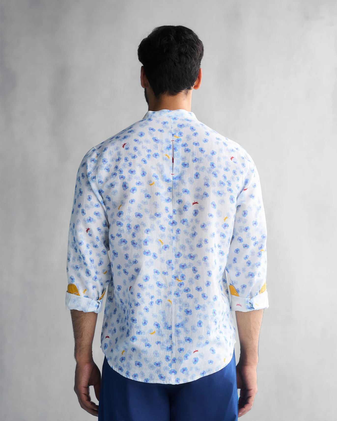 One Button Shirt - White & Blue - Image 6