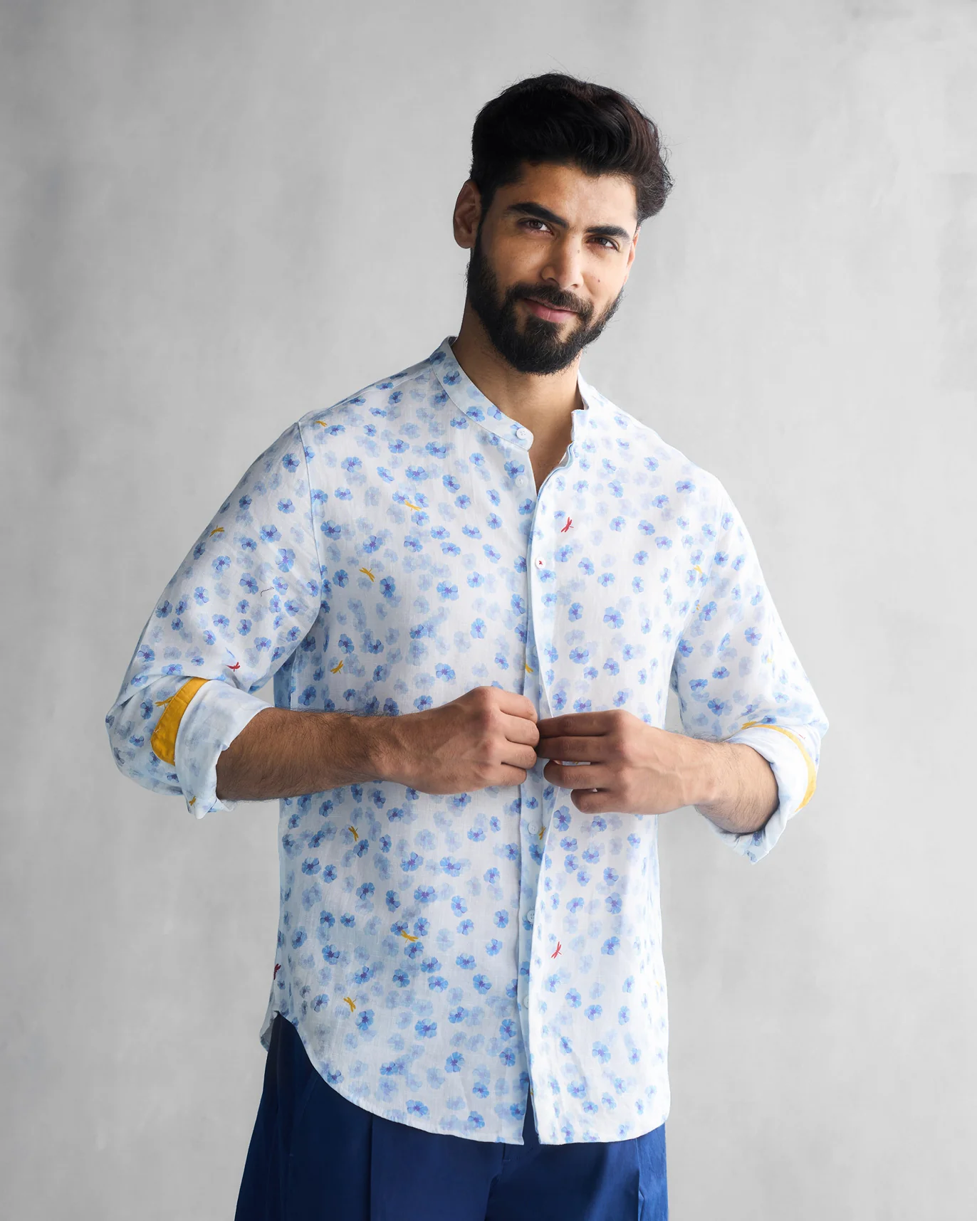 One Button Shirt - White & Blue - Image 7