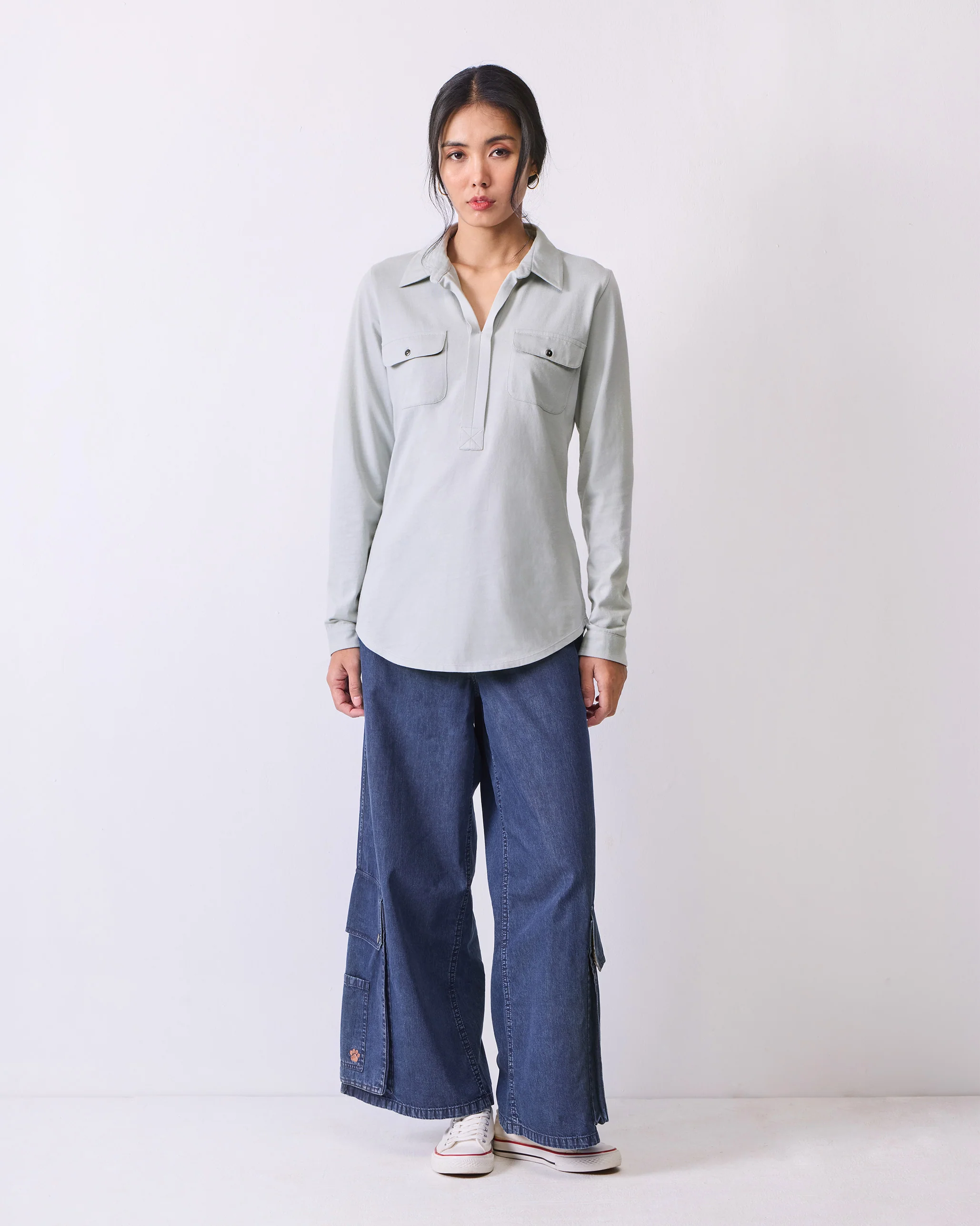 Open Collar Top - Grey - Image 6