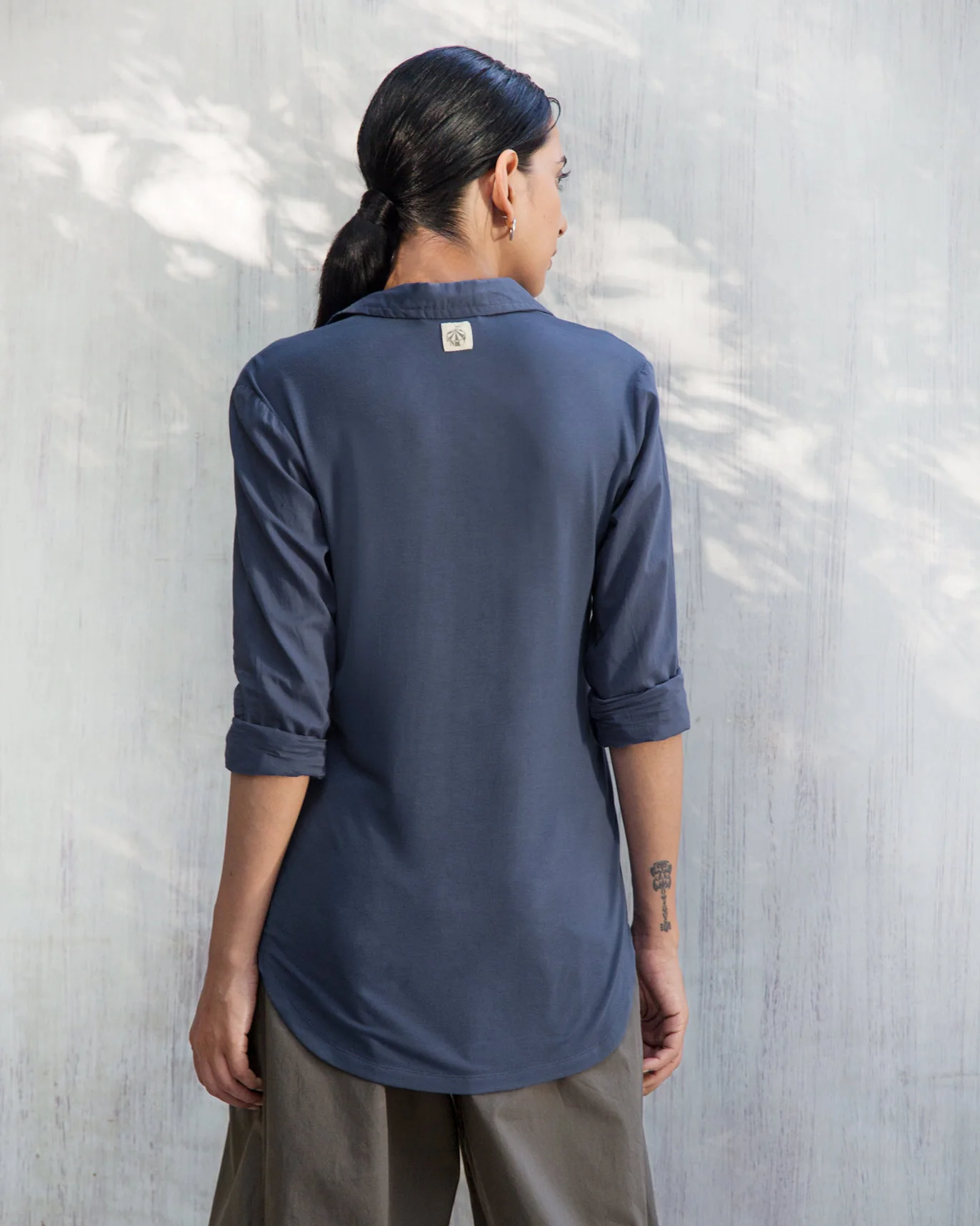 Open Collar Top - Indigo - Image 2