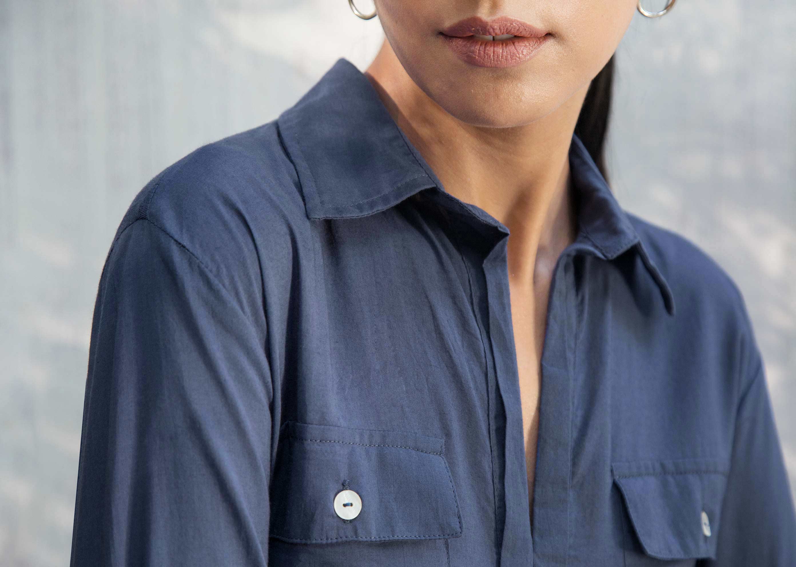 Open Collar Top - Indigo - Image 3