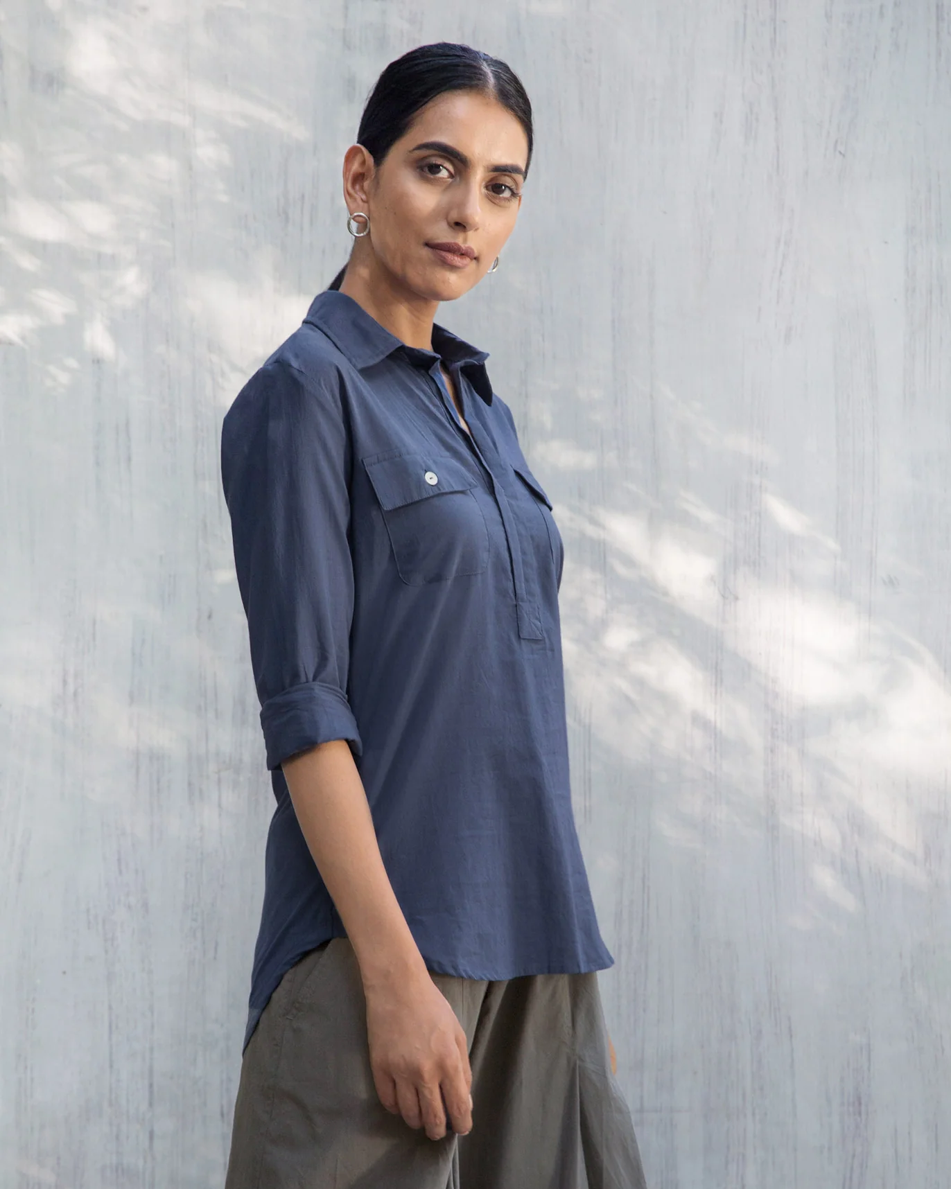 Open Collar Top - Indigo - Image 4