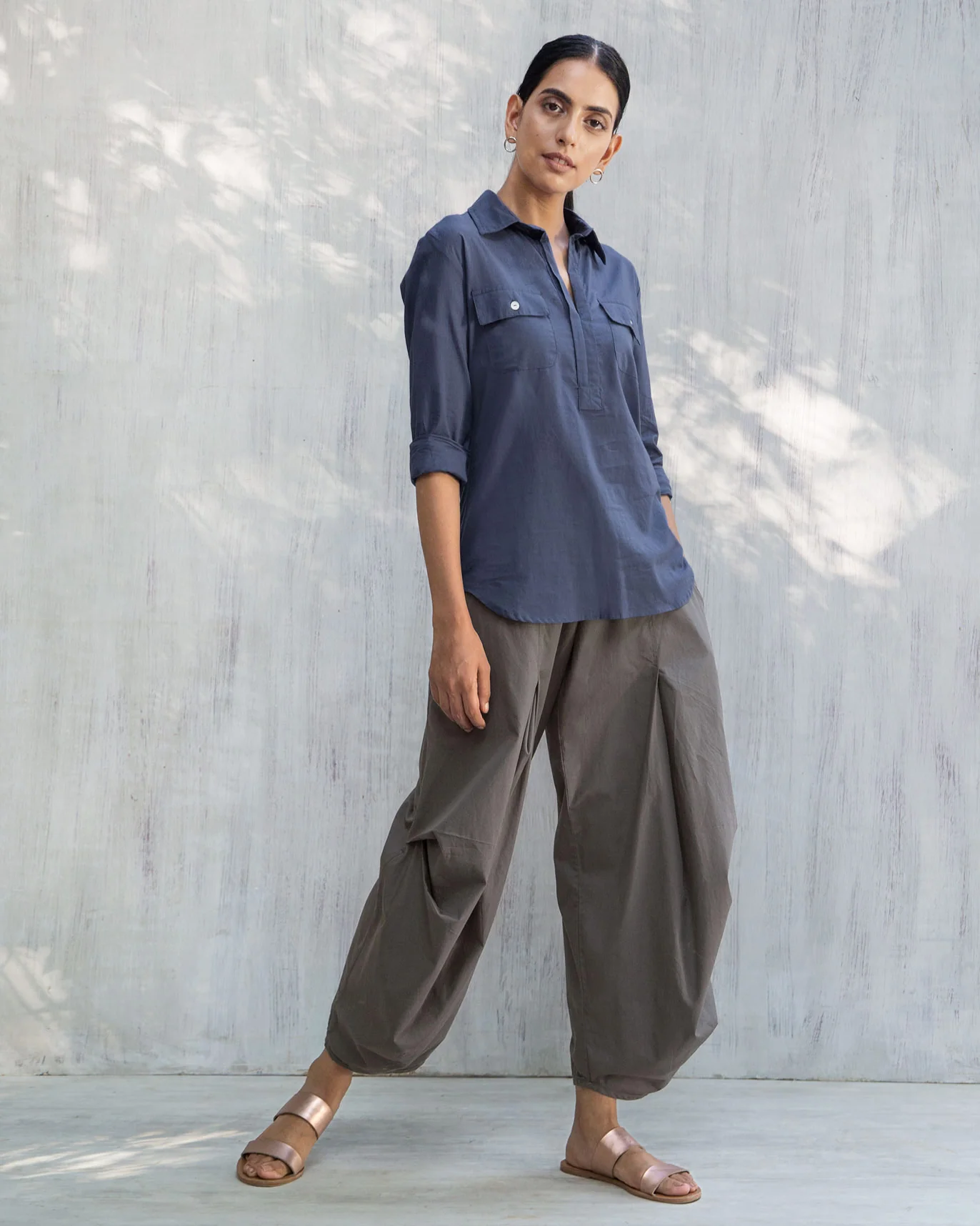 Open Collar Top - Indigo - Image 5