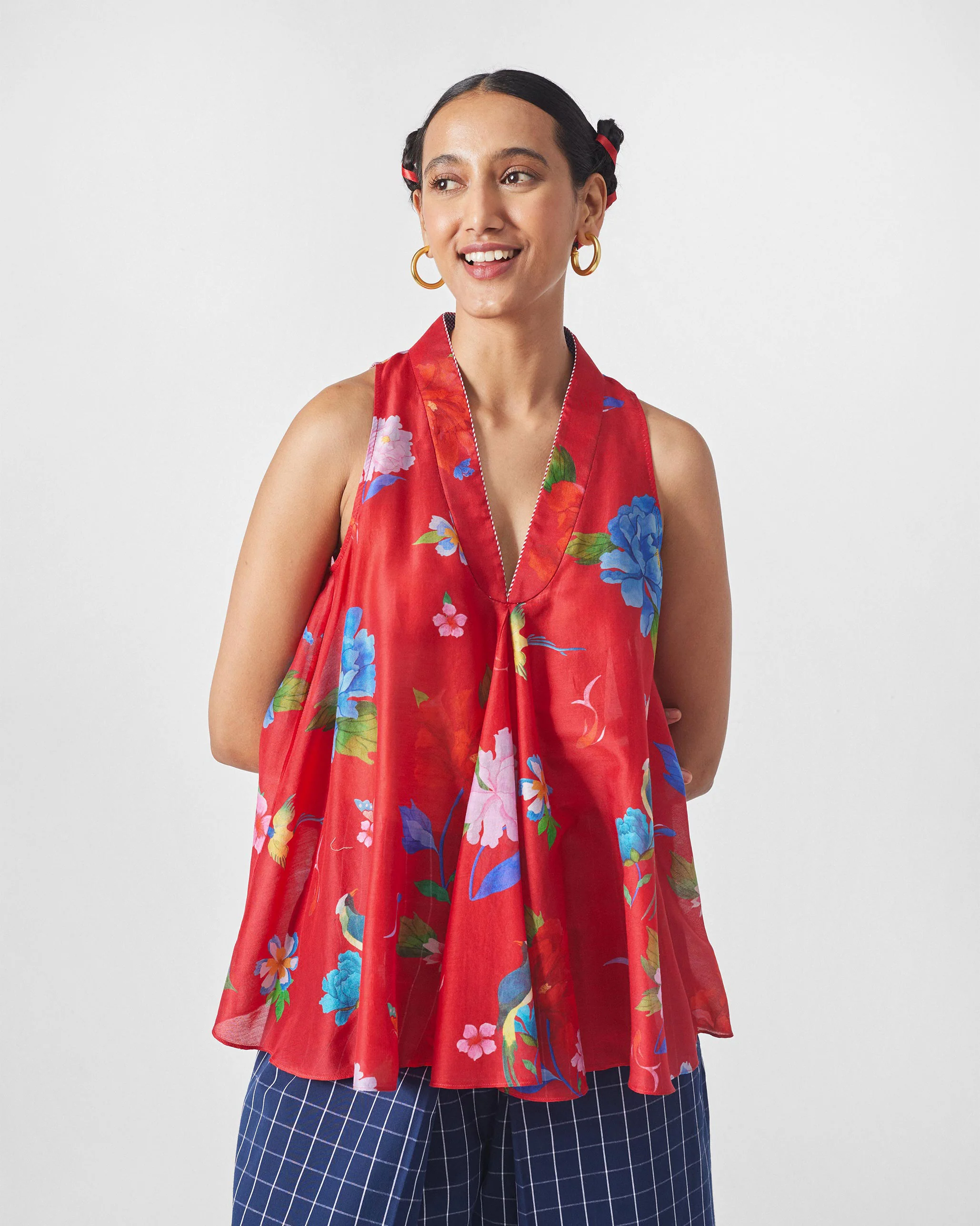 Osaka Pleat Top - Red Print - Image 2