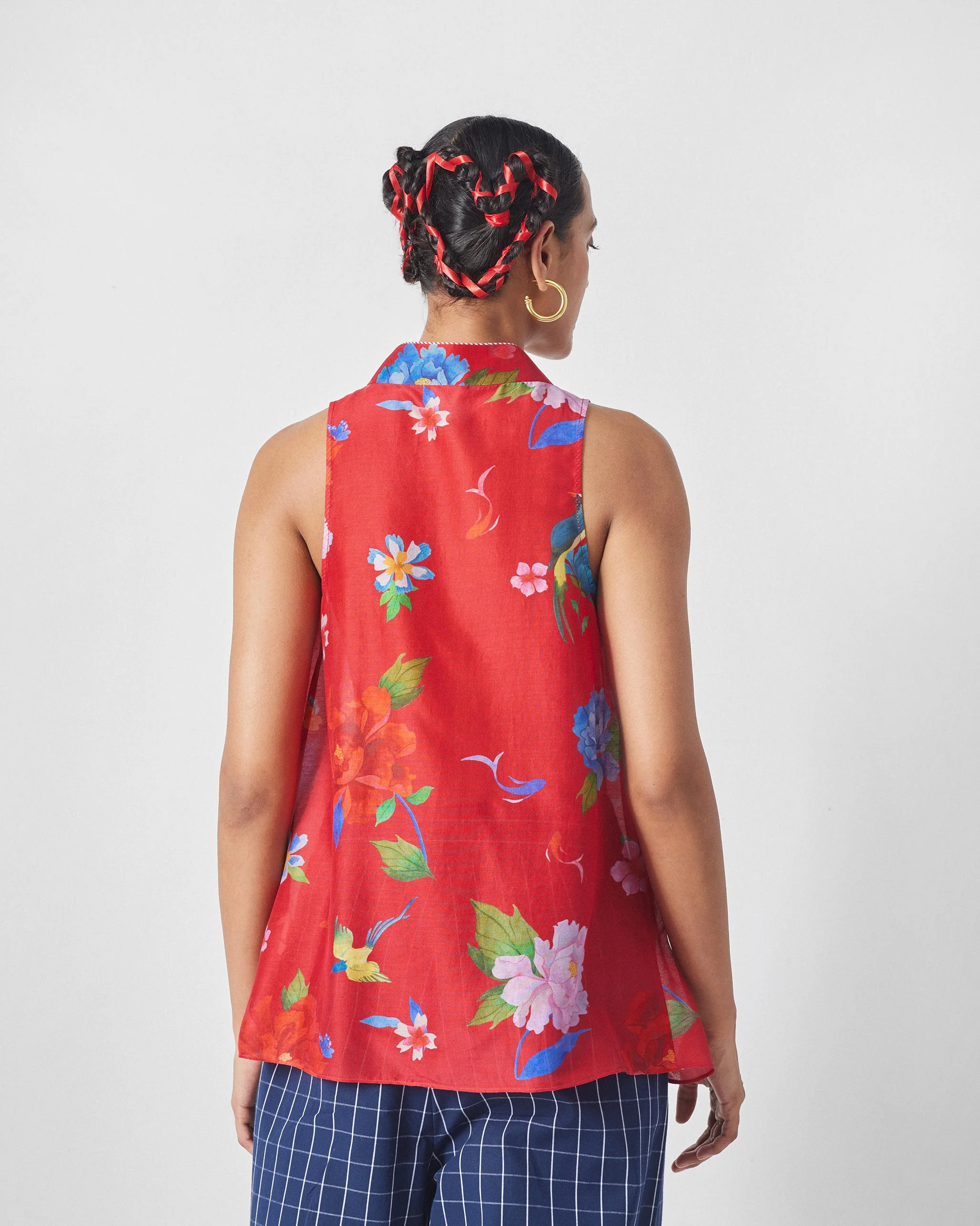 Osaka Pleat Top - Red Print - Image 3