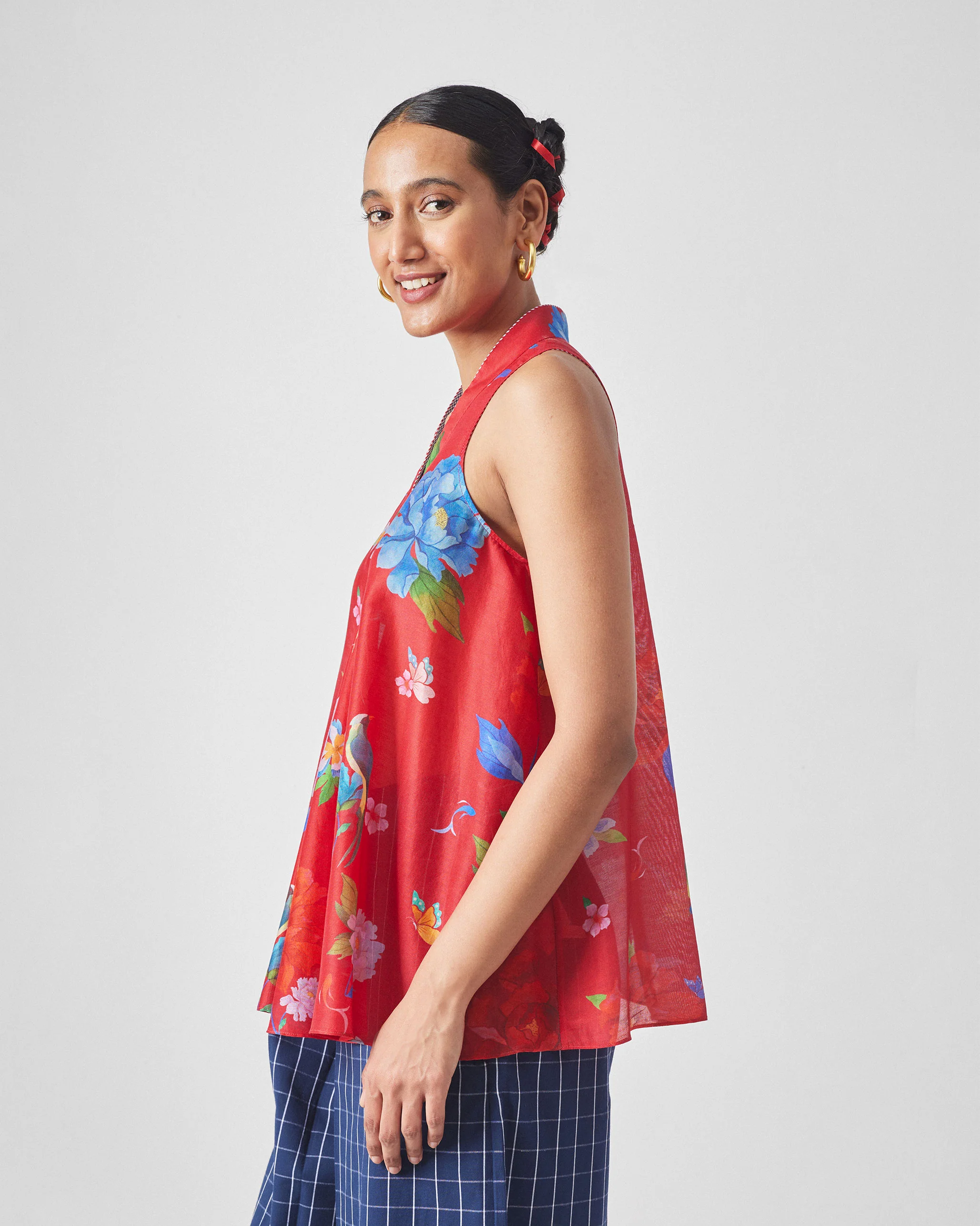 Osaka Pleat Top - Red Print - Image 4