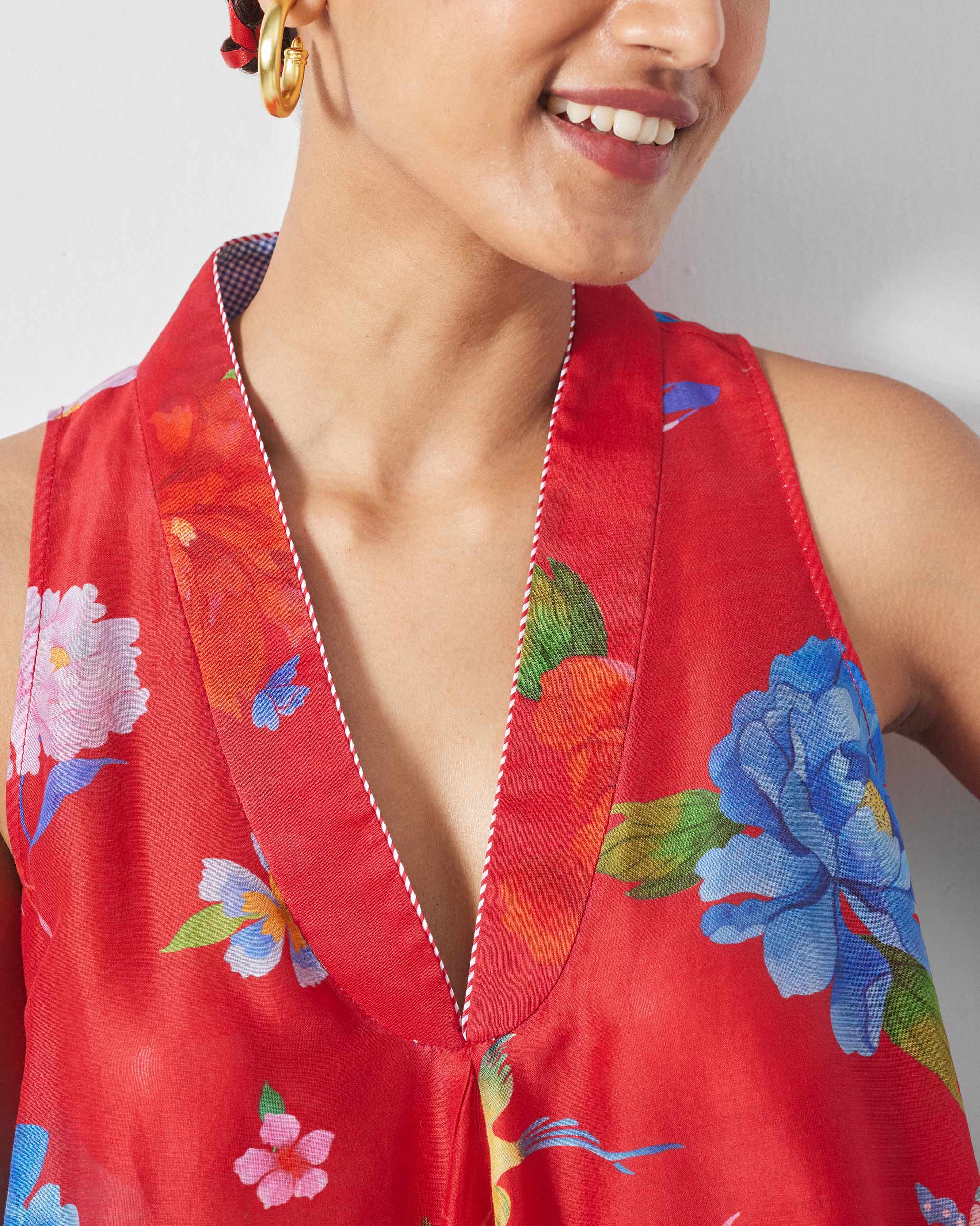Osaka Pleat Top - Red Print - Image 5