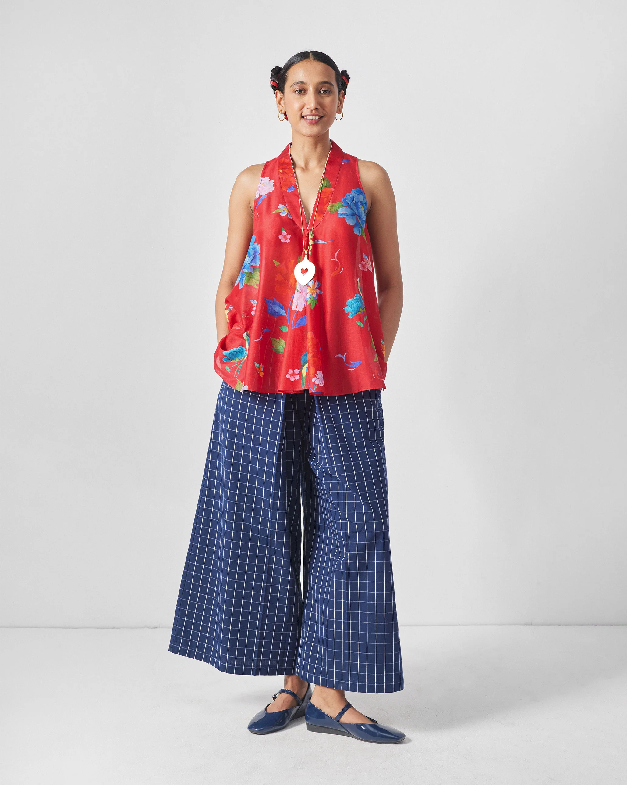 Osaka Pleat Top - Red Print - Image 6