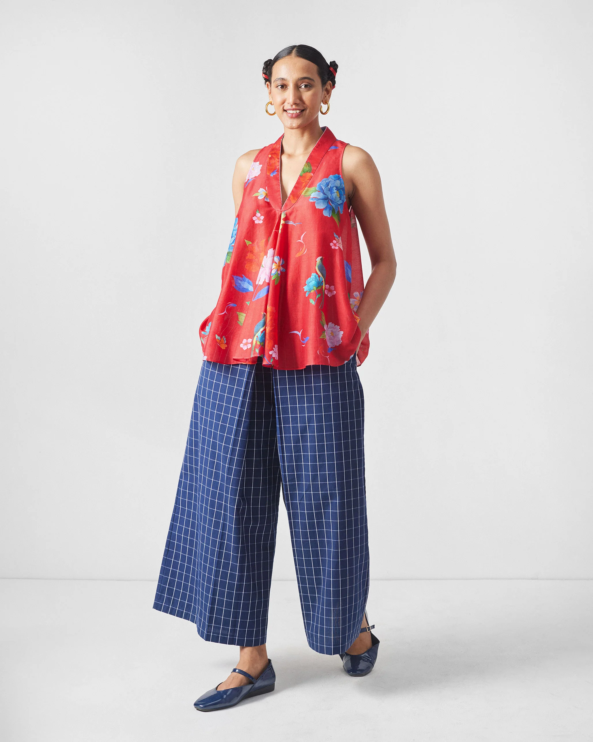 Osaka Pleat Top - Red Print - Image 7