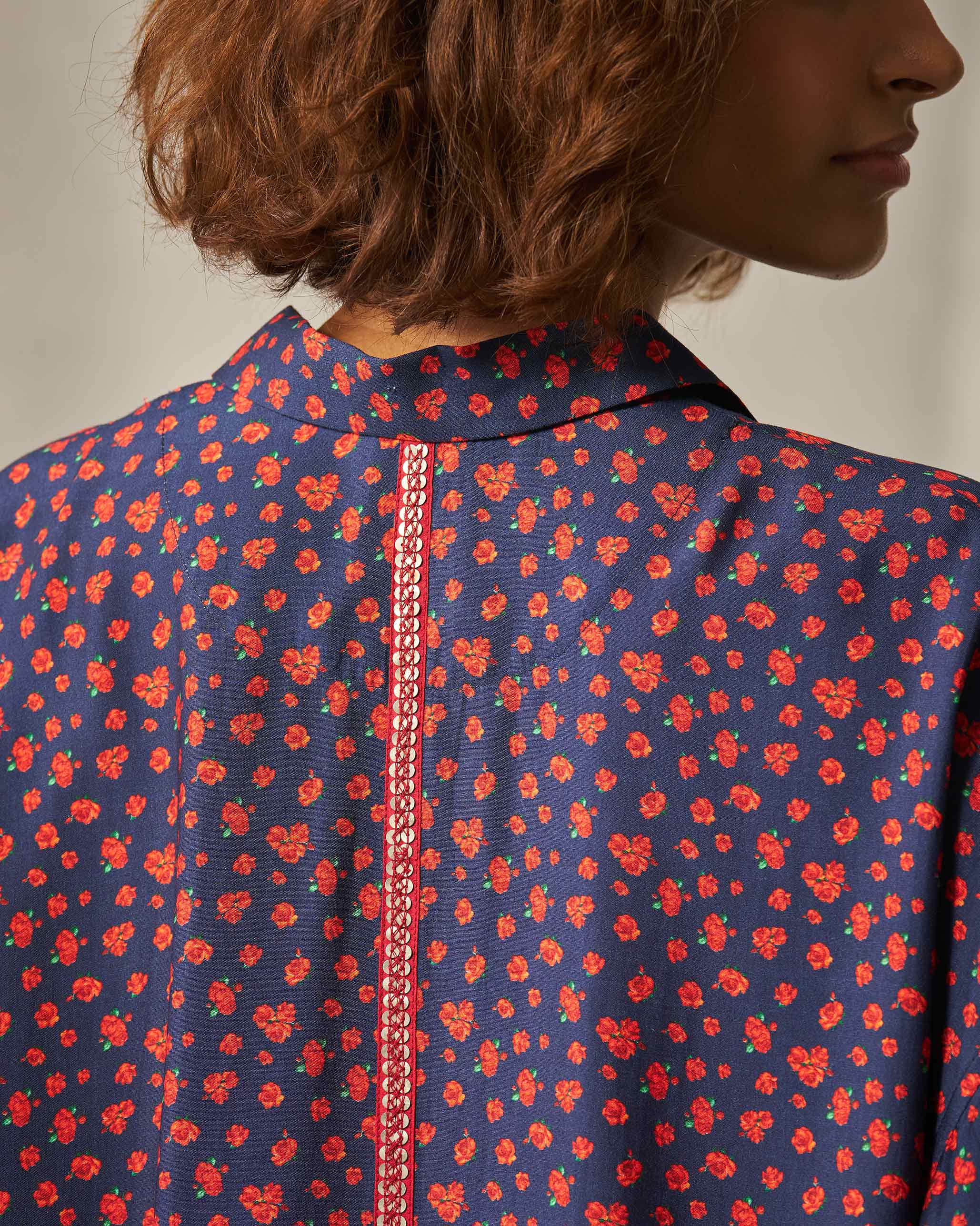 Oversized Shirt - Navy & Red Print - Image 2