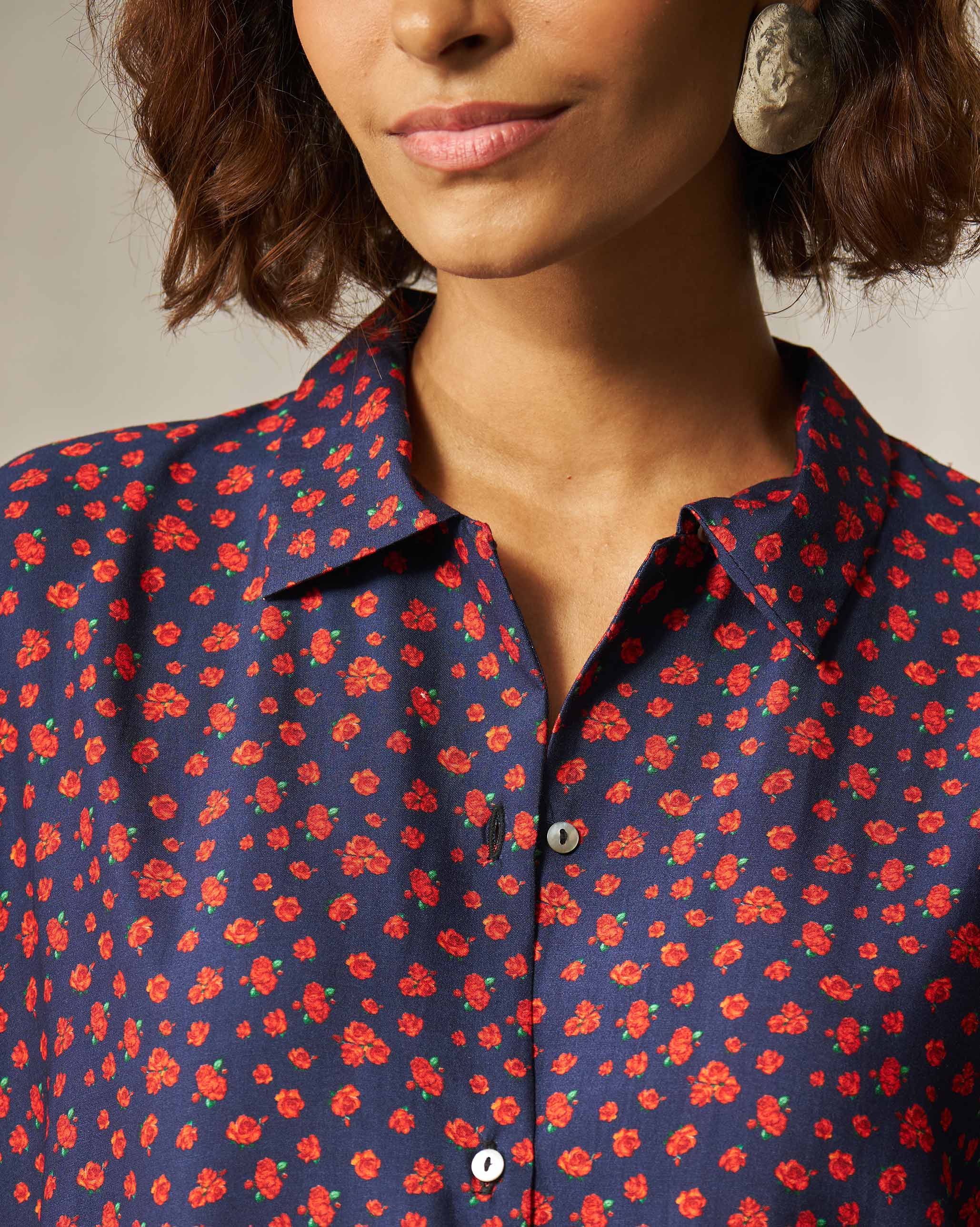 Oversized Shirt - Navy & Red Print - Image 4