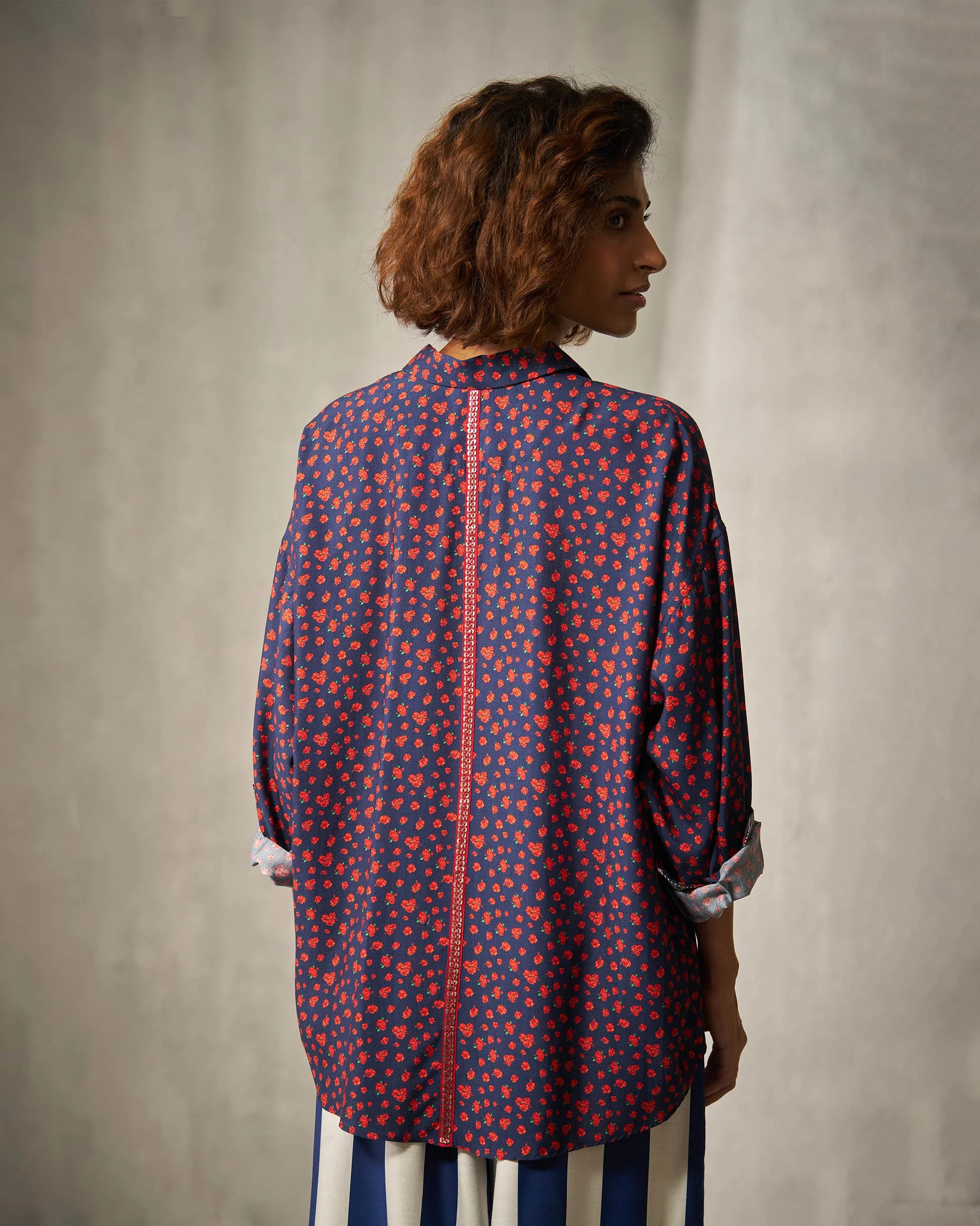 Oversized Shirt - Navy & Red Print - Image 5