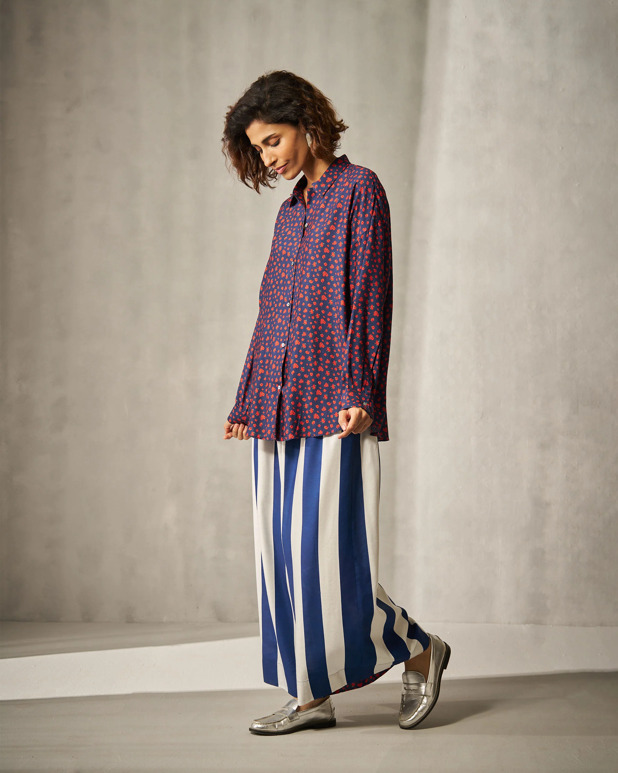 Oversized Shirt - Navy & Red Print - Image 7