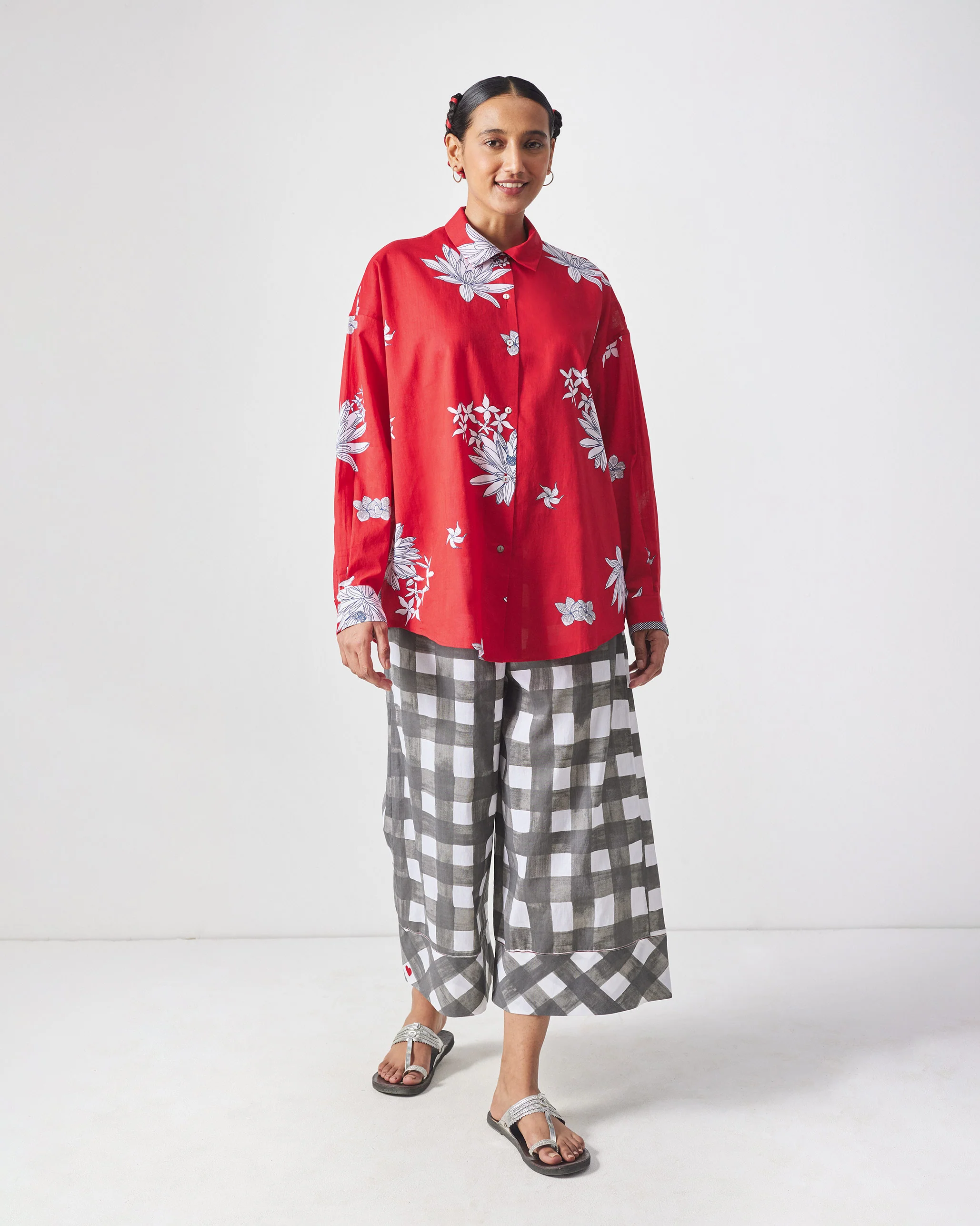 Oversized Shirt - Red & White Print - Image 10