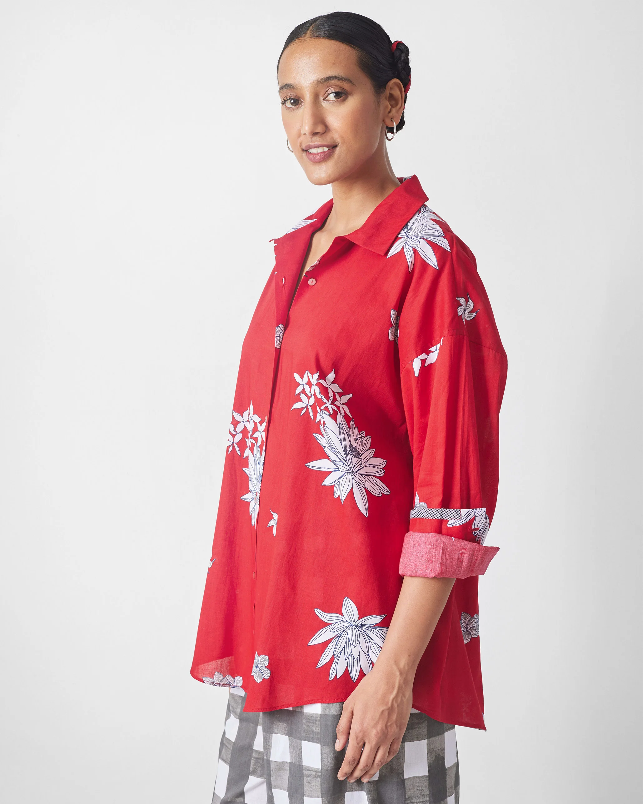 Oversized Shirt - Red & White Print - Image 3